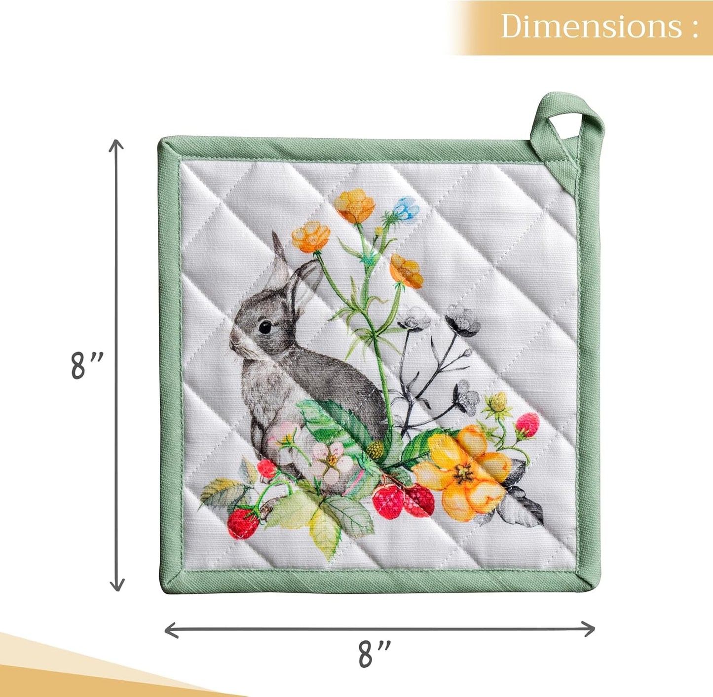 Maison d' Hermine Pot Holders 100% Cotton Heat Resistant Potholders 8" x 8" Hot Pads with Loop BBQ, Cooking, Baking, Grilling, Kitchen, Handling Hot Pans Spring/Summer (Pack of 1, Printemps)