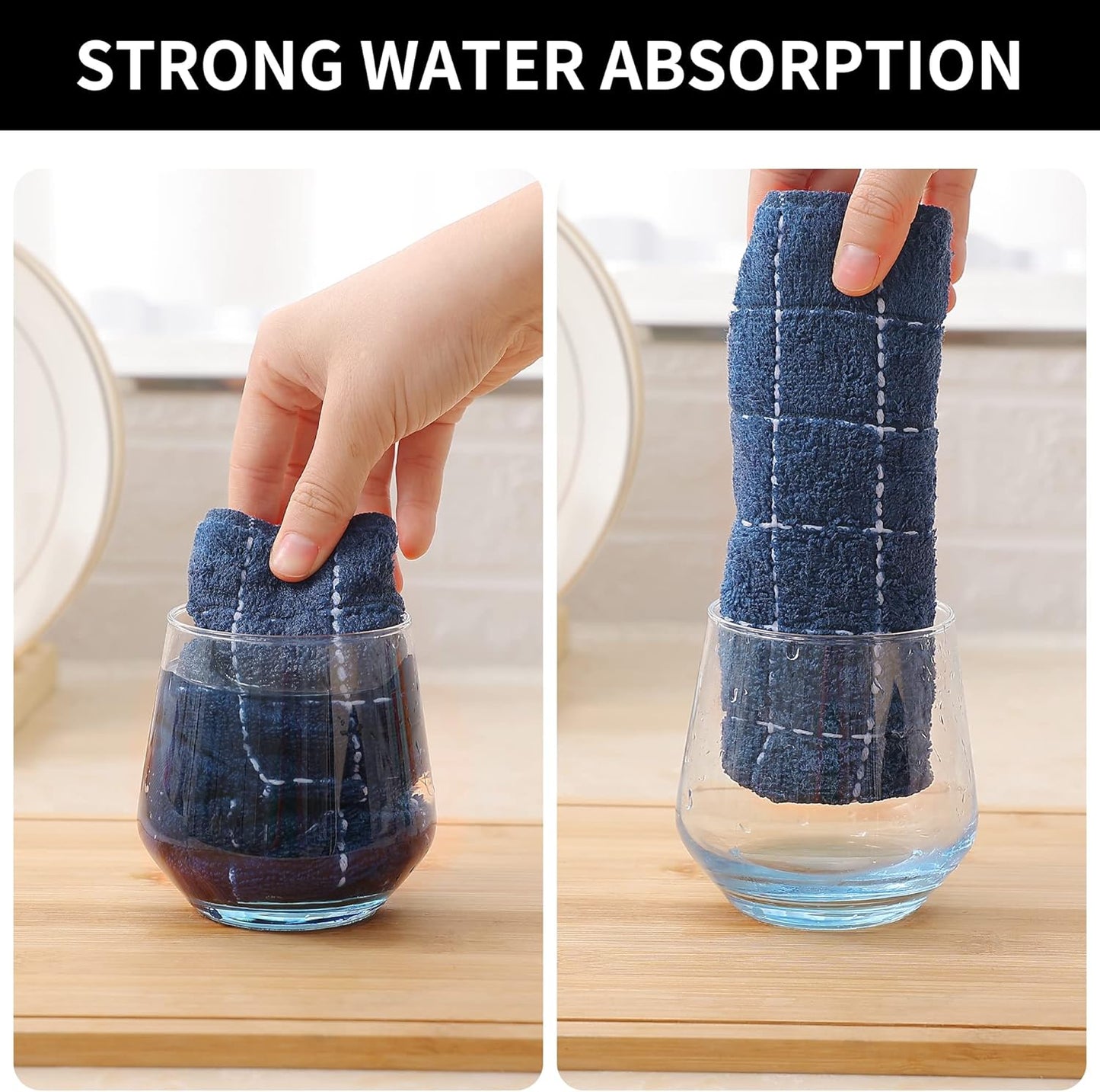 Homaxy 100% Cotton Terry Kitchen Dish Cloths, Ultra Soft and Absorbent Dish Towels for Kitchen, Suitable for Drying and Washing Dishes, 6 Pack, 12 x 12 Inches, Navy Blue