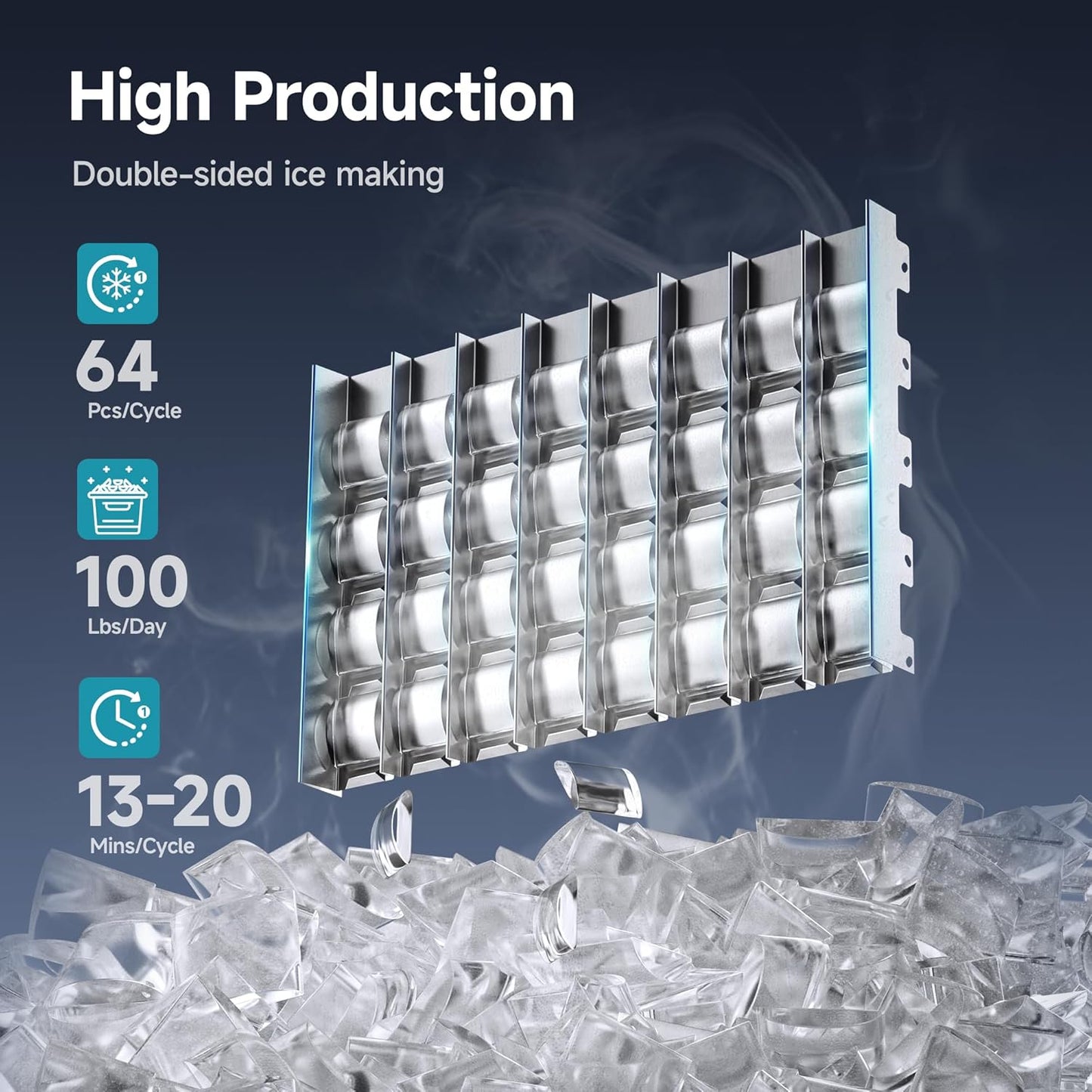 EUHOMY Commercial Ice Maker Machine,Moon-Shaped Ice,100lbs/24H Stainless Steel Under Counter Ice Machine with 33lbs Storage Bin, Freestanding Crescent Ice Maker for Home/Bar/Cafe/Restaurant