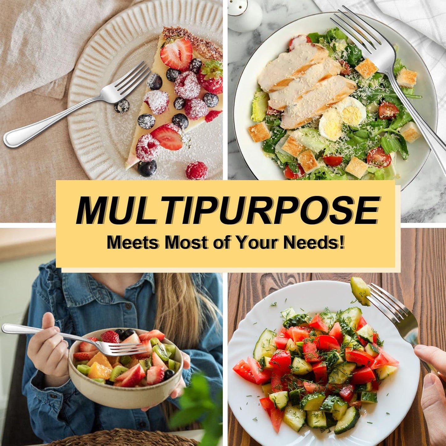 BEWOS 24-Piece Salad Forks Set, 6.6-Inch Small Silverware, Stainless Steel, Dishwasher Safe, Mirror Polished