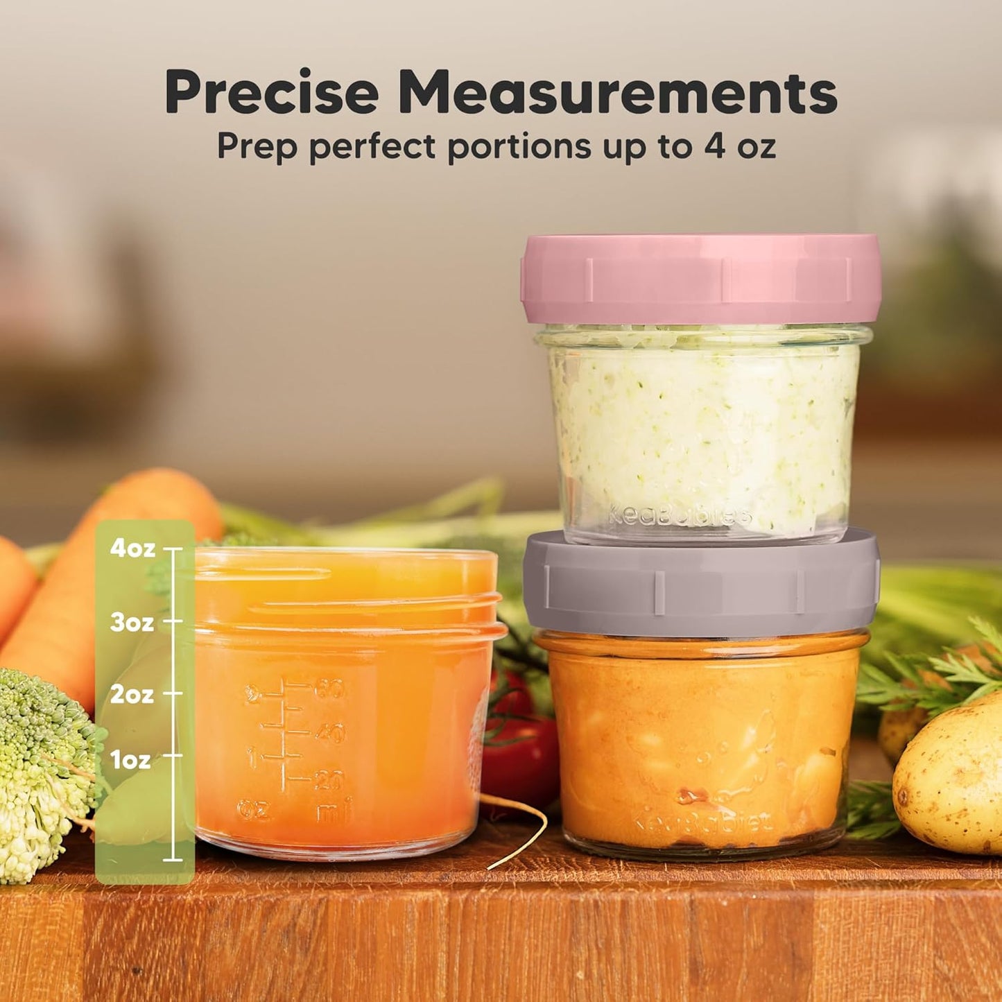 KeaBabies 6pk 4oz Glass Baby Food Containers with Lids - Leak-Proof, Microwavable Small Glass Jars, Baby Purees & Toddler Snack Storage Containers, BPA-Free, Dishwasher & Freezer Safe (Roseate)