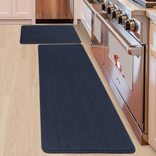 COSY HOMEER 20x30 Inch/20X48 Inch Kitchen Rug Mats Made of 100% Polypropylene Strip TPR Backing 2 Pieces Soft Kitchen Mat Specialized in Anti Slippery and Machine Washable,Navy