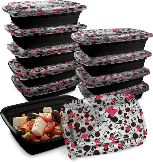 Disney Meal Prep Containers - 20-Piece Reusable Food Containers with Lids - Freezer, Microwave & Dishwasher Safe - Featuring Mickey & Minnie, Lilo & Stitch