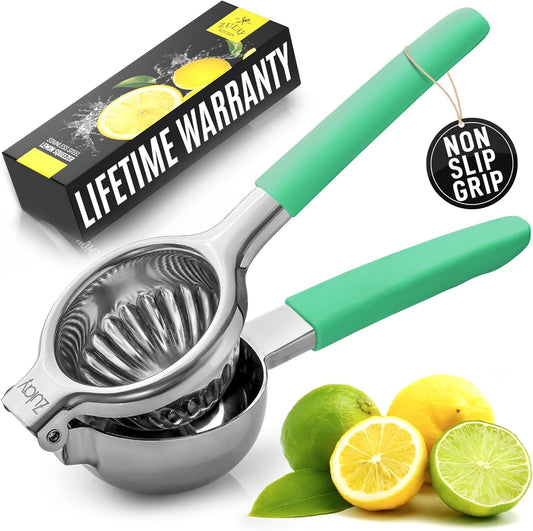 Zulay Lemon Squeezer Stainless Steel with Premium Heavy Duty Solid Metal Squeezer Bowl and Food Grade Silicone Handles - Large Manual Citrus Press Juicer and Lime Squeezer Stainless Steel (Mint)