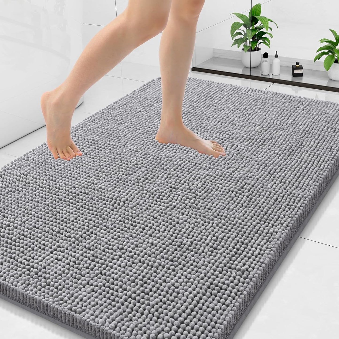 Arotive Bathroom Rugs 47x32, Extra Soft Absorbent Shaggy Chenille Bath Rugs, Machine Washable Rubber Backing Non-Slip Bath Mats for Bathroom Floor Tub and Shower, Home Decor Accessories, Grey