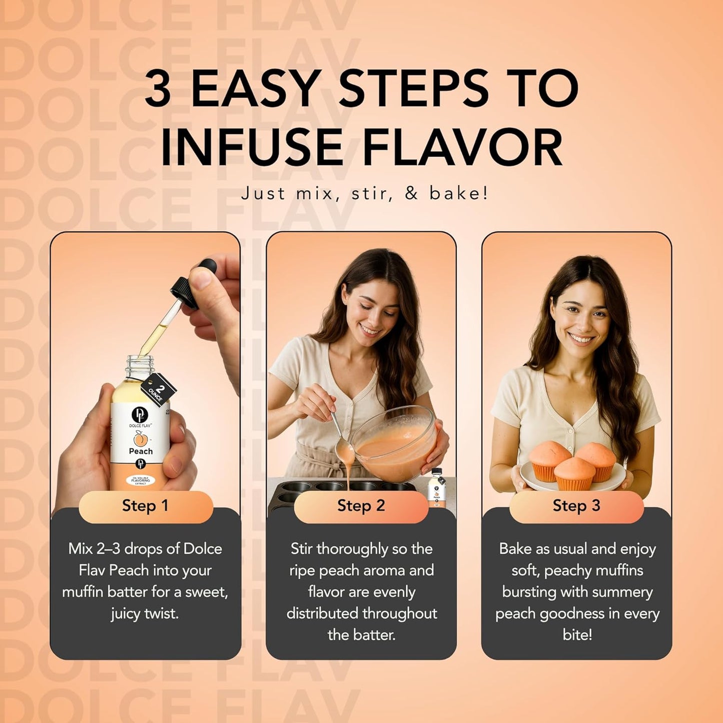 Dolce Flav Peach Extract (Oil-Soluble) 8 oz – Kosher, Sugar-Free, Concentrated Juicy Peach Flavoring for Baking, Chocolates & Desserts, Includes Measured Dropper