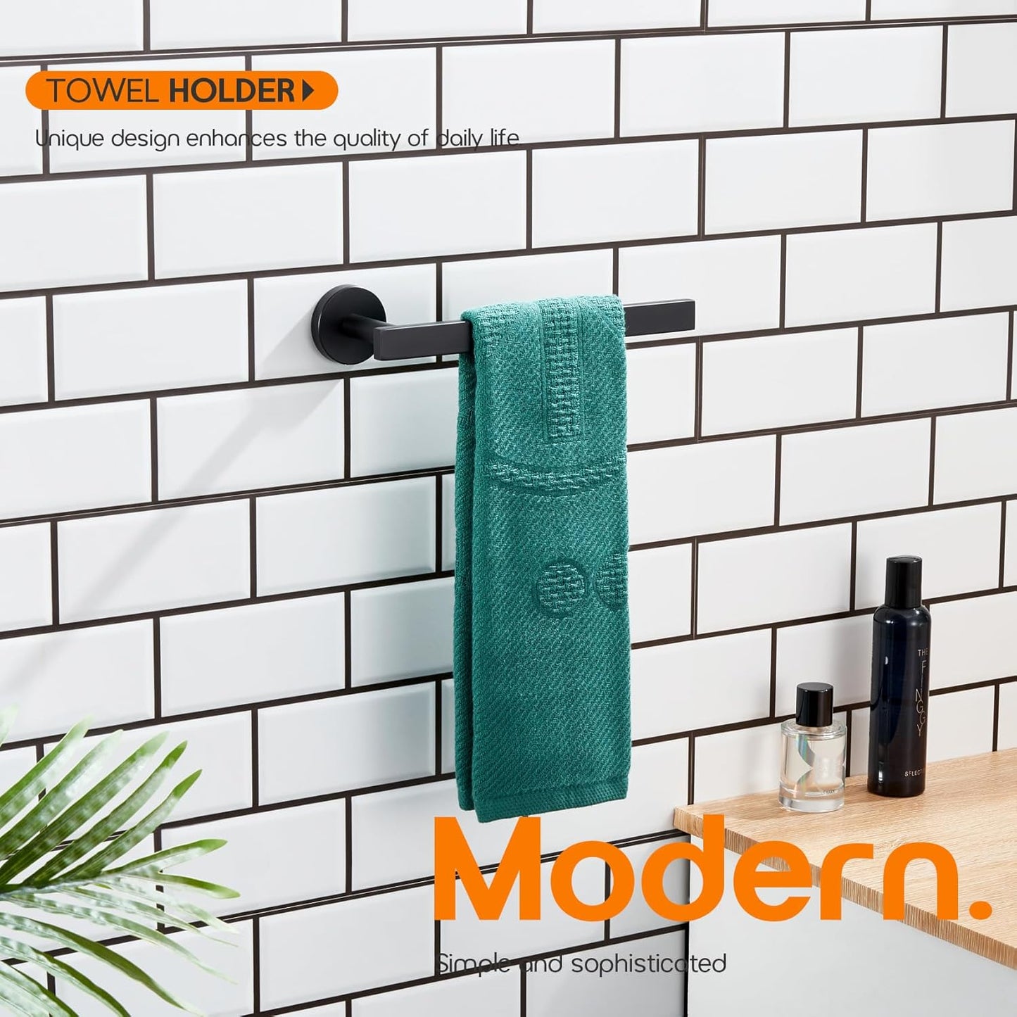 Hand Towel Rings Bathroom Towel Holder Modern Small Bath Towel Bars Stainless Steel Wall Mounted Matte Black AN3001MB