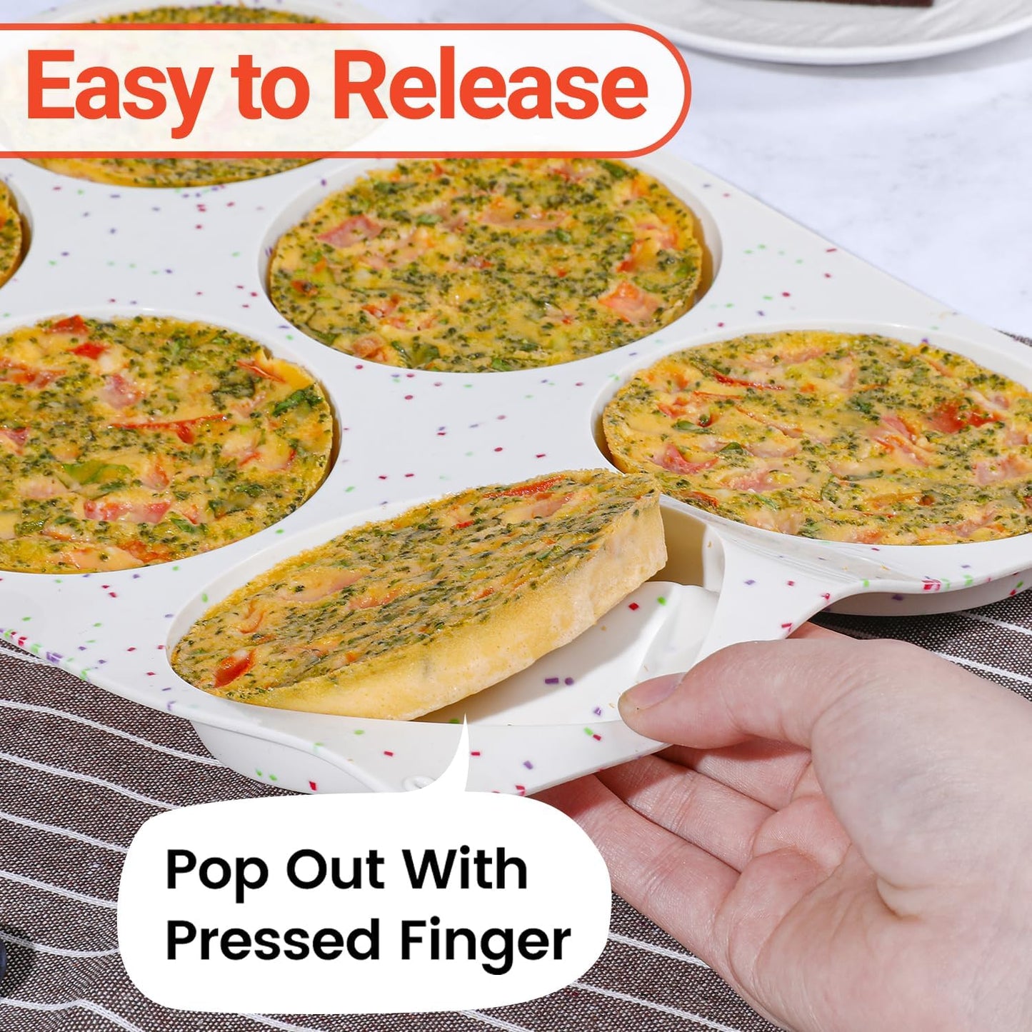 Jumbo Muffin Top Pan, 4 Inch Extra Large Egg Baking Pan for Oven Silicone Molds for Breakfast Sandwiches, English muffins, Whoopie Pies, Corn Bread, Egg bites, 3 Pack Confetti