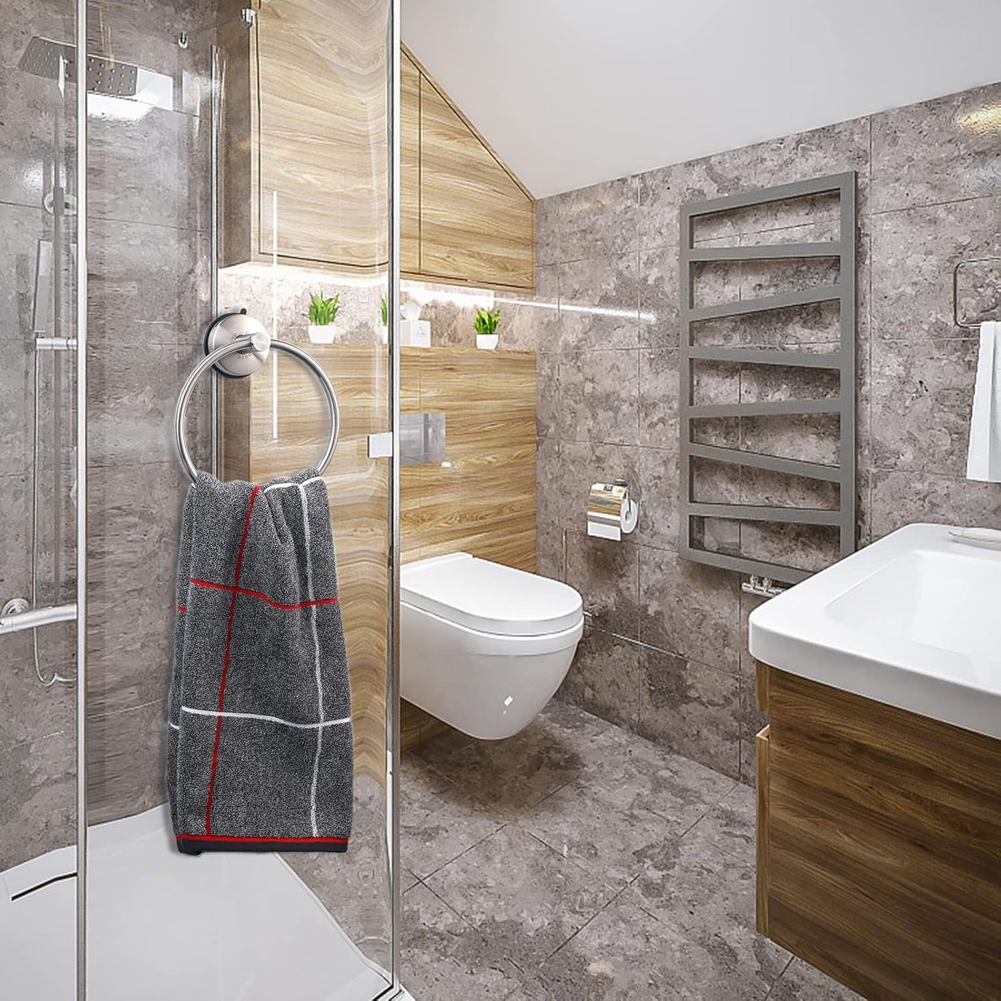 DGYB Suction Cup Hand Towel Ring Brushed Nickel Hand Towel Holder for Bathroom Wall SUS 304 Stainless Steel Kitchen Towel Hanger