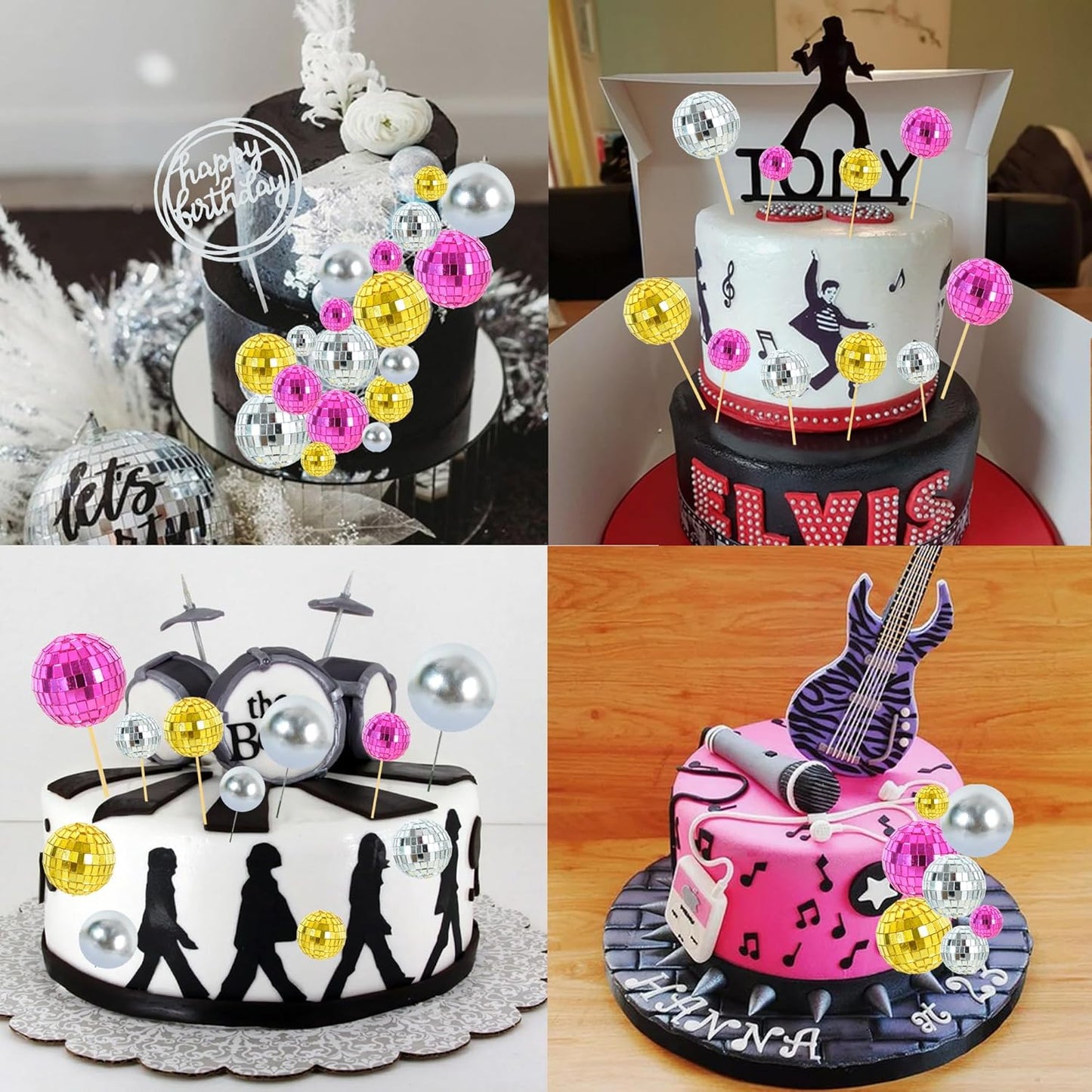 BEISHIDA 27 PCS Disco Ball Cake Toppers - Mini Mirror Ball Cupcake Toppers for Disco Theme Party, 70s 80s Party Decorations, Birthday, Wedding, Anniversary, Baby Shower, and Retro Celebration