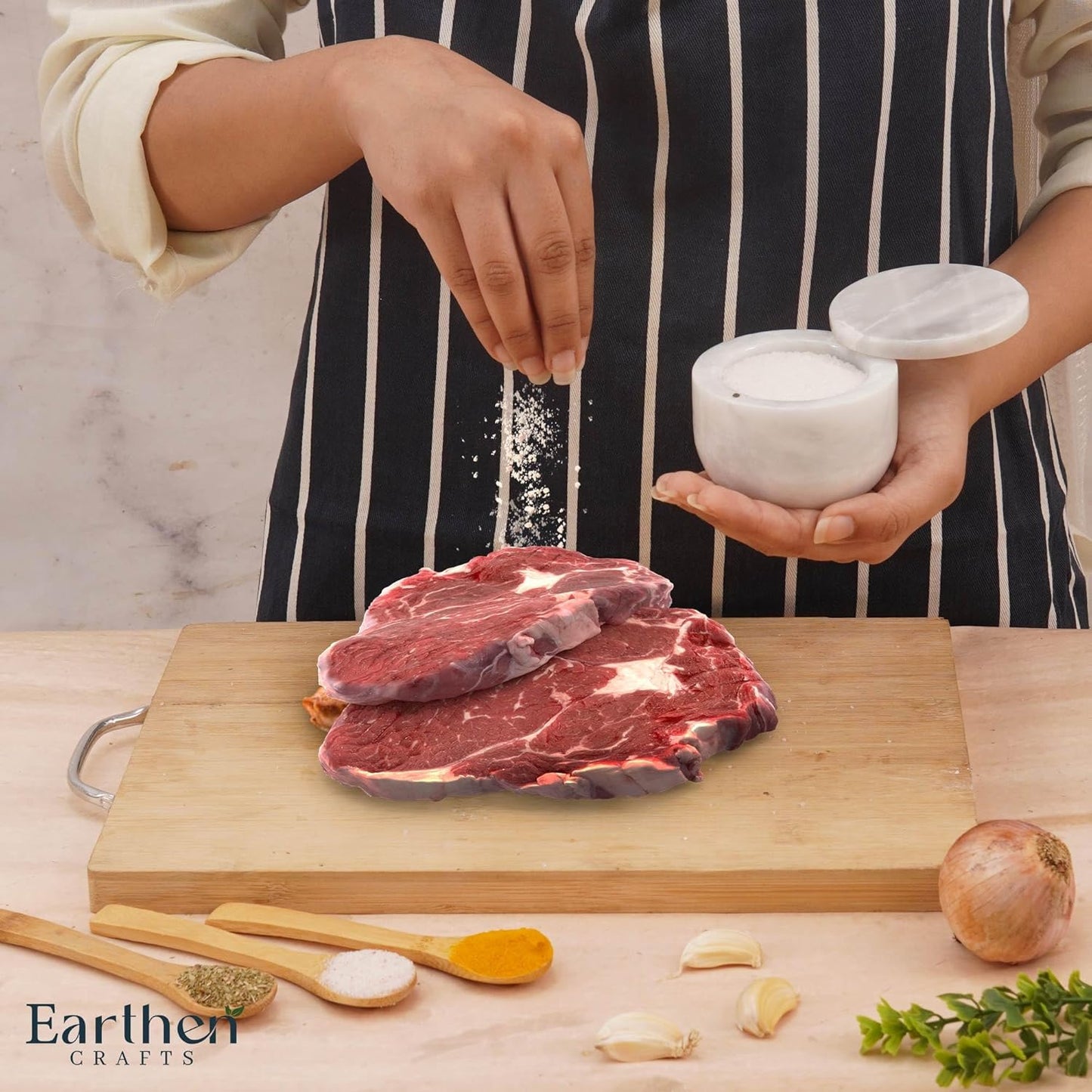 Marble Salt Cellar With Lid 3" Inch Salt Holder - White Salt Container with Magnetic Lock for Kitchen Counter, Salt & Spice Storage, Seasoning Jars for Table