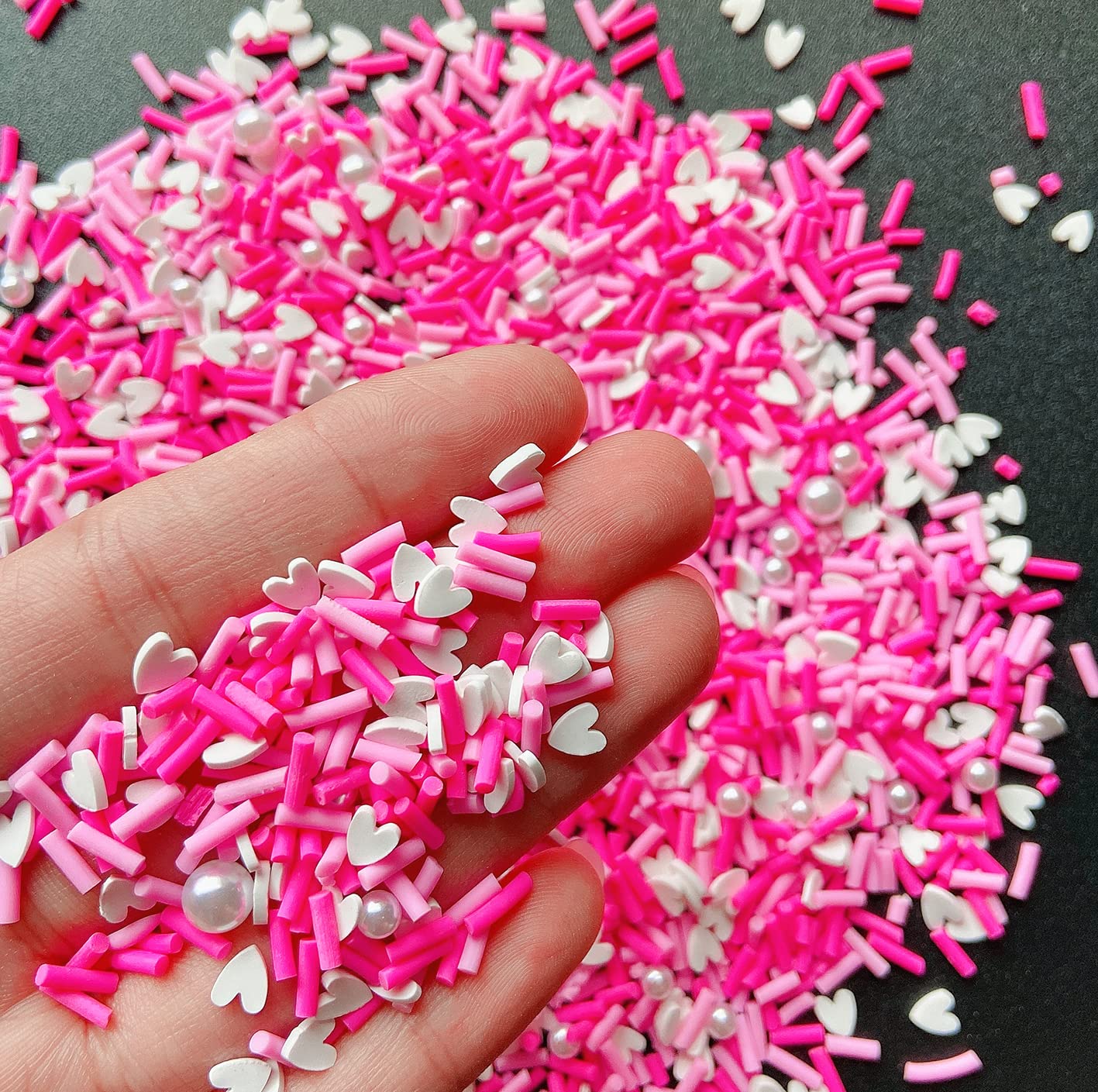 EHOPE Fake Sprinkles Resin Sprinkles Fake Candy Sprinkles Clay Sprinkles Polymer Sprinkles Polymer Clay Slices for Nail Art DIY Crafts Cake Phone Case(40G-Pink Heart-46)