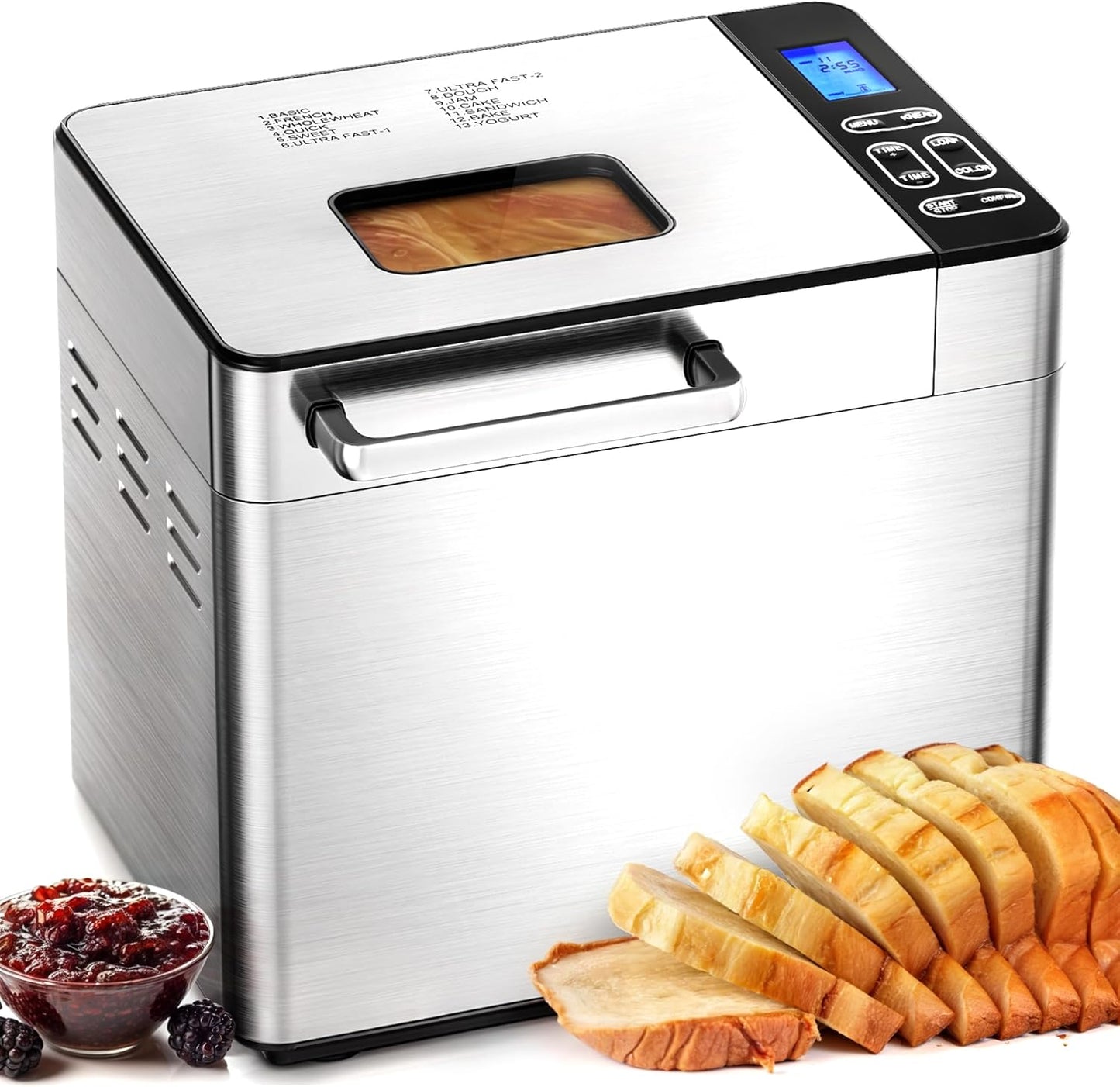 EUHOMY Bread Maker Machine 13 Program 2LB Bread Maker, Bread Machine with 3 Loaf Sizes and 3 Crust Colors, Breadmaker with Fruit & Nut Dispenser,Ideal for Family Gifts, Gluten Free