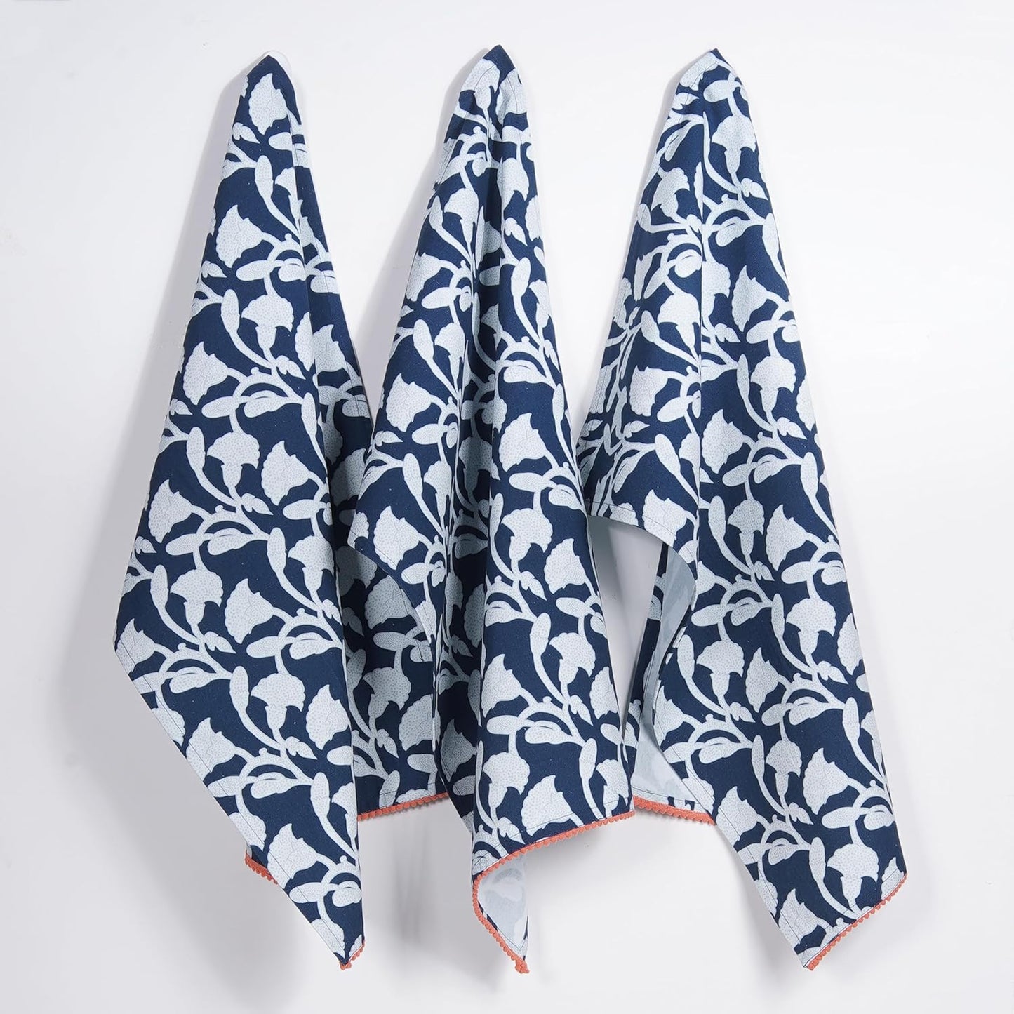 Printed Kitchen Dish Bar and Tea Towels Cotton, 18x28 inch with Trims, Cotton Dish Towel Sets (Allover Blue, Set of 6)