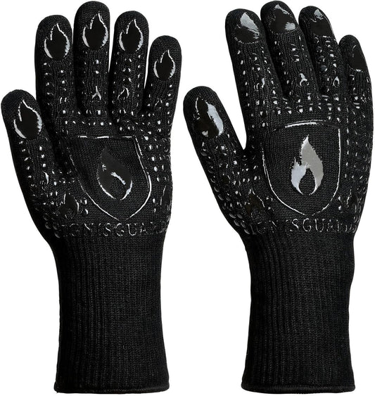 BBQ & Grill Gloves, Oven Gloves, 1472°F Silicone Oven Mitts Heat Resistant Grilling Gloves Fireproof Non-Slip for Barbecue Cooking Baking Smoking, 1-Pair Black（M）