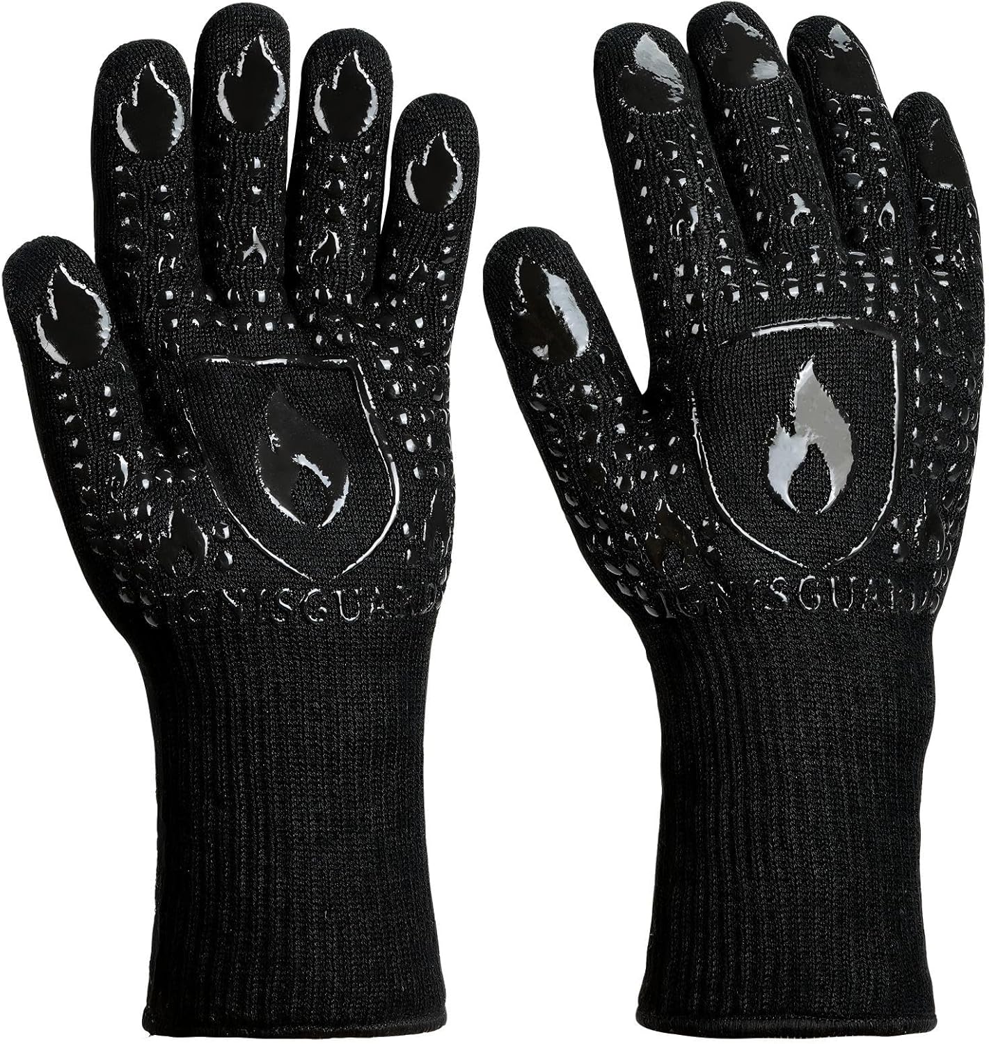 BBQ & Grill Gloves, Oven Gloves, 1472°F Silicone Oven Mitts Heat Resistant Grilling Gloves Fireproof Non-Slip for Barbecue Cooking Baking Smoking, 1-Pair Black（L）