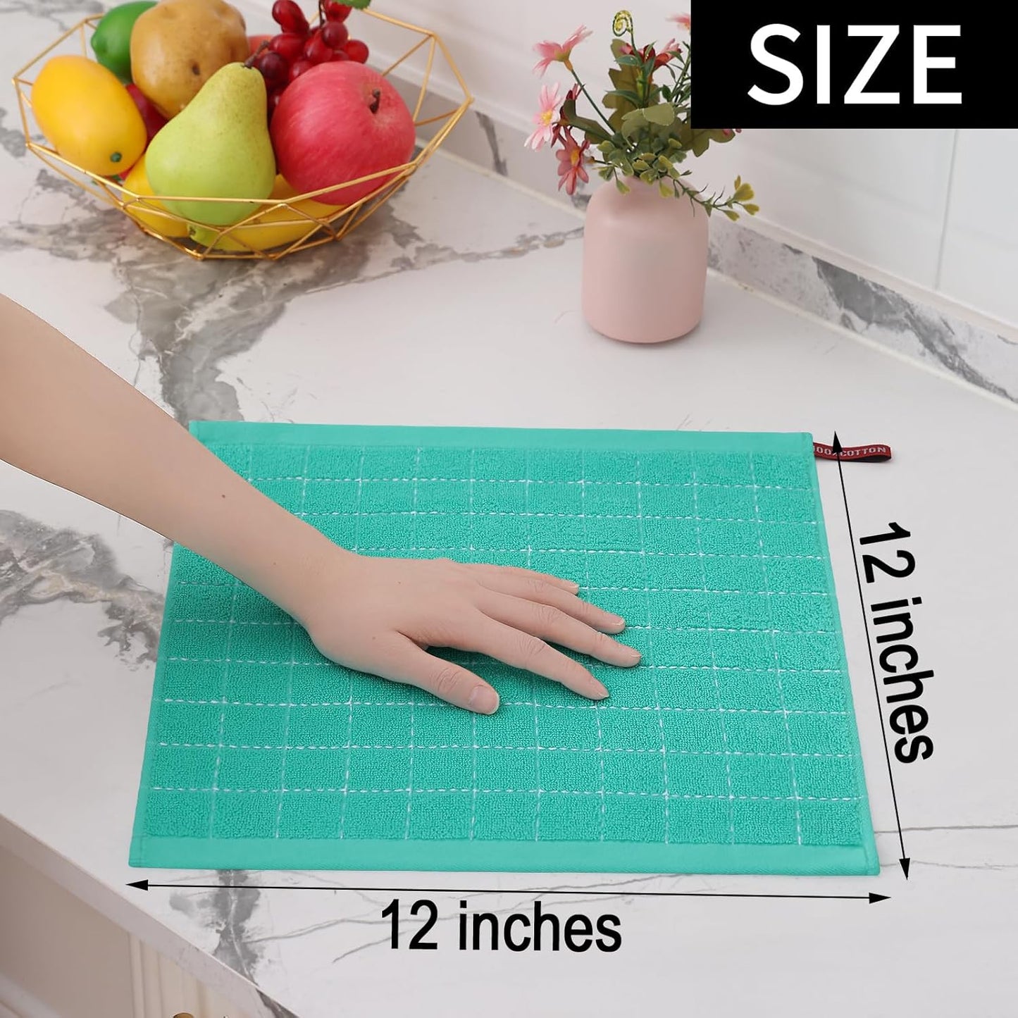 Homaxy 100% Cotton Terry Kitchen Dish Cloths, Ultra Soft and Absorbent Dish Towels for Kitchen, Suitable for Drying and Washing Dishes, 8 Pack, 12 x 12 Inches, Turquoise