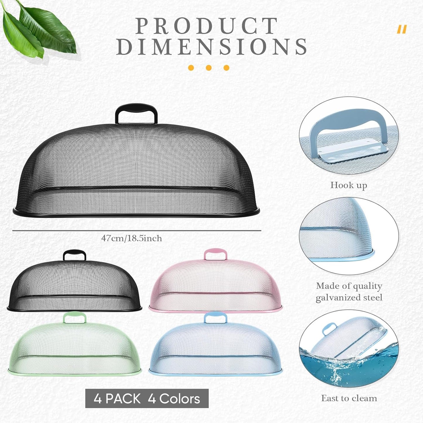 Hicarer 4 Pcs Metal Mesh Screen Food Cover for Outdoors Set Large 18.5 Inch Mesh Food Tents for Outdoor Mesh Food Covers Picnic Food Covers for Indoor Plate (Black, Blue, Green, Pink)
