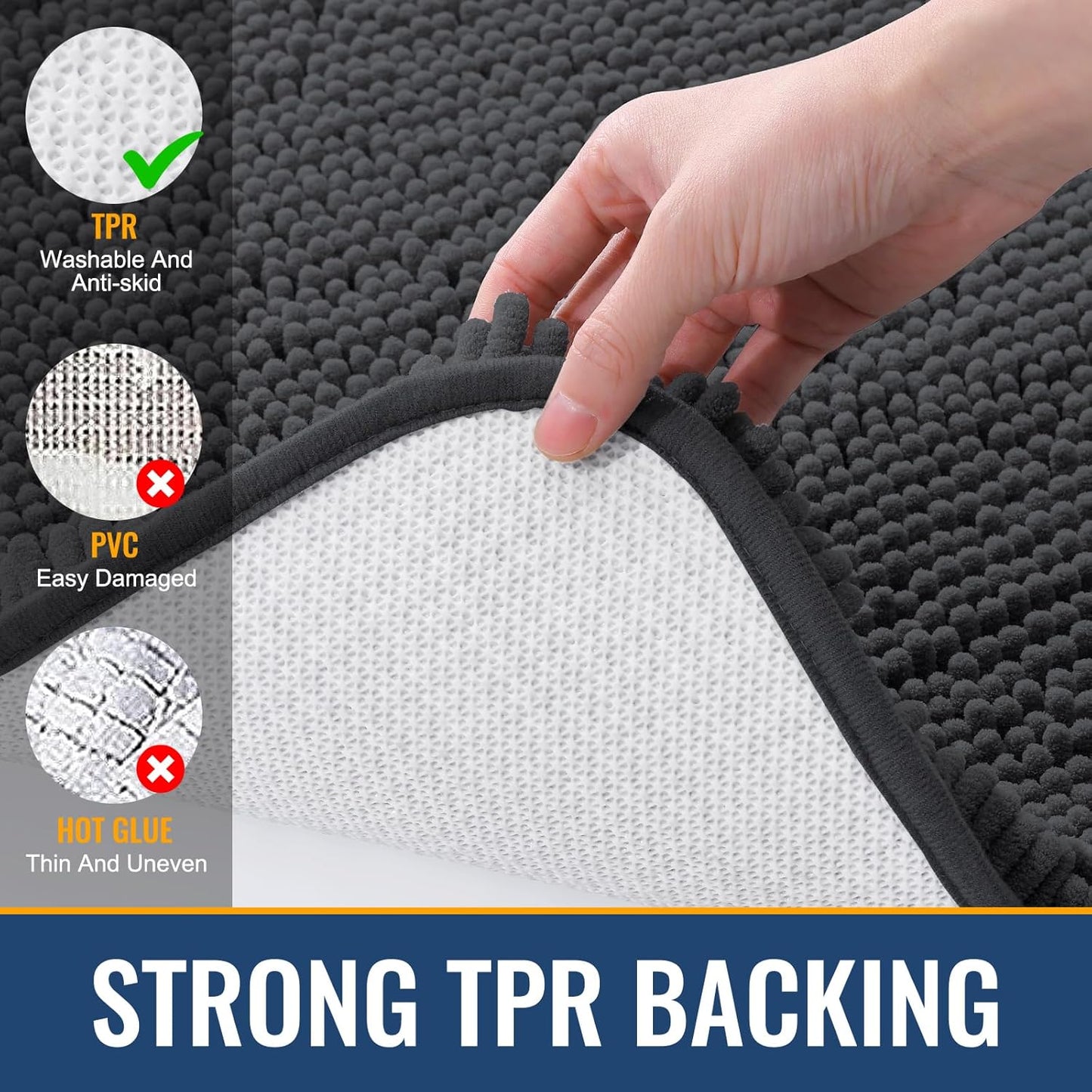 Arotive Bathroom Rugs 47x24, Extra Soft Absorbent Shaggy Chenille Bath Rugs, Machine Washable Rubber Backing Non-Slip Bath Mats for Bathroom Floor Tub and Shower, Home Decor Accessories, Dark Grey