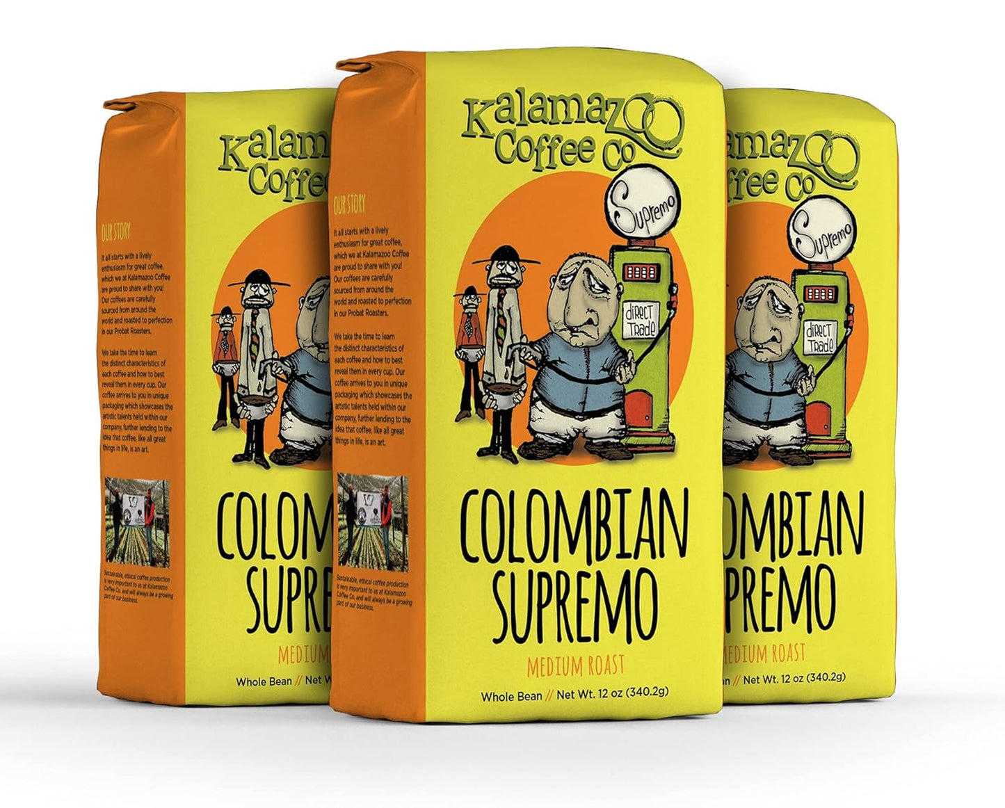 KALAMAZOO COFFEE COMPANY Colombian Supremo Whole Bean Coffee - Medium Roast | 12oz Bag (3 Pack)