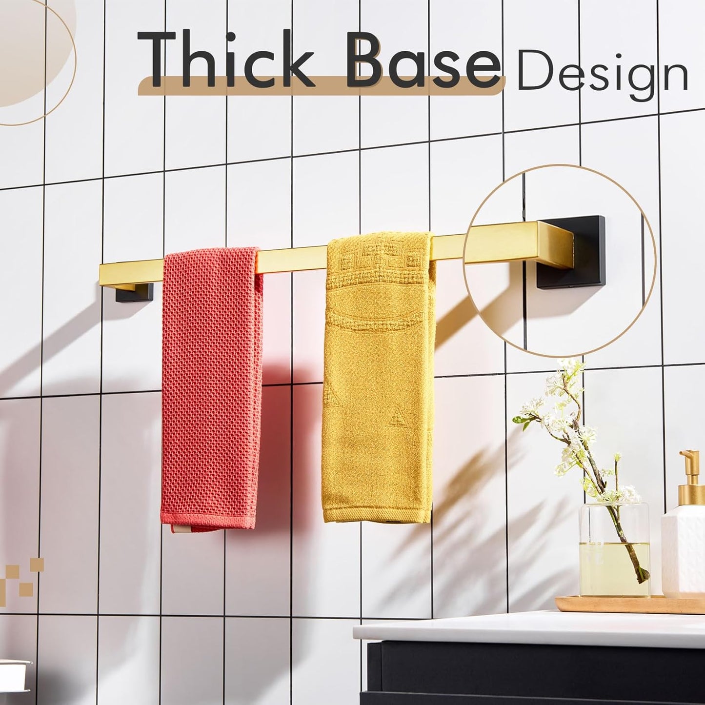 KOKOSIRI 24-Inch Towel Bars for Bathroom Wall Mounted Kitchen Towel Rack Holder T-304 Stainless Steel Matte Black and Brushed Gold, B4003GDK-L24