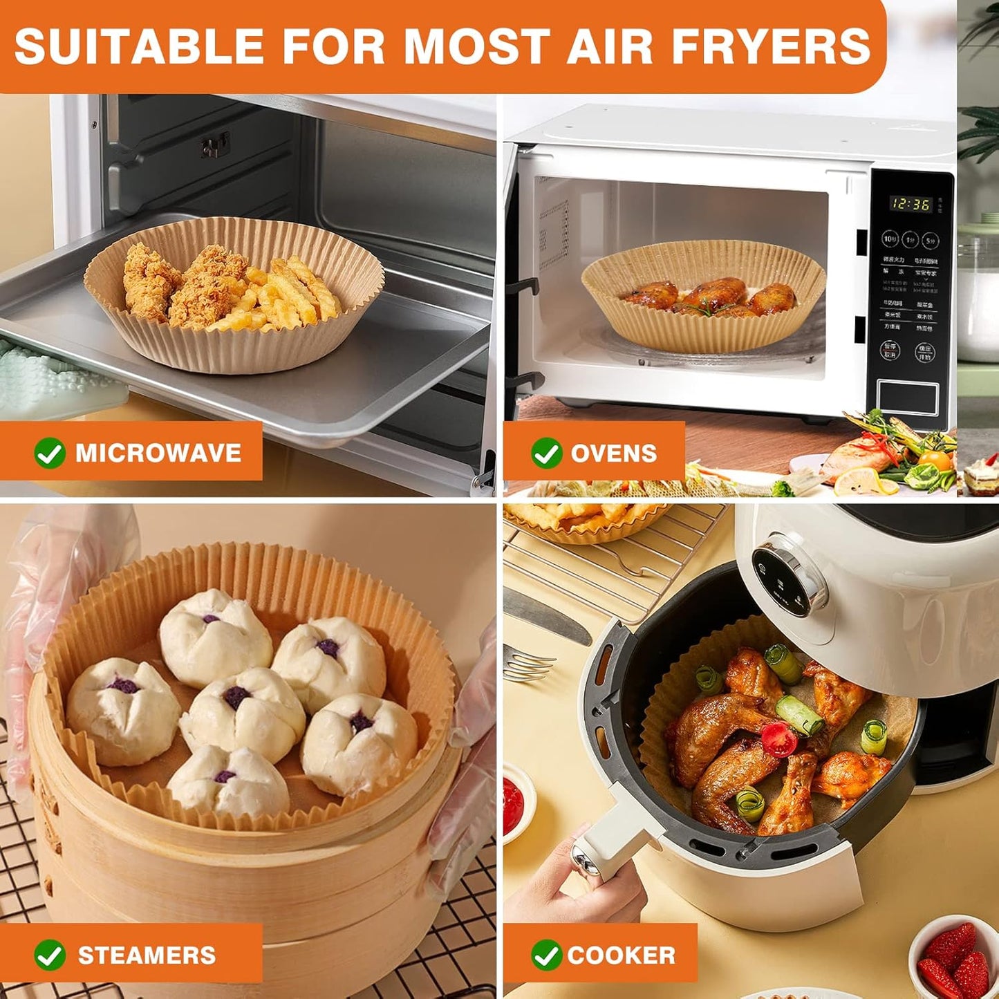 250 Pcs 8" Round Air Fryer Liners Disposable, Unbleached Parchment Paper Liners for Airfryer Basket, Non-Stick & Leakproof Baking Paper for Oven Roasting