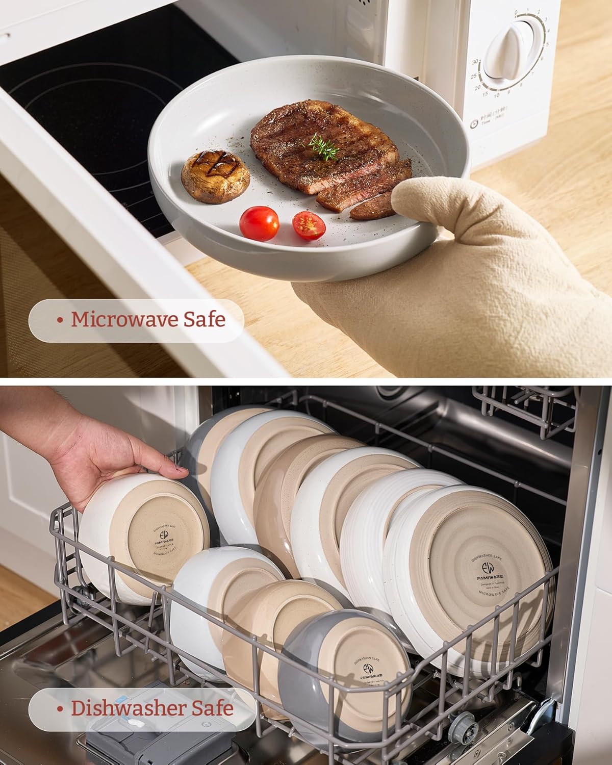 famiware Milkyway 33 oz Bowl Set, Pasta Bowls Set of 4, Salad Bowls Perfect for Your Friend for Housewarming, Thanksgiving, Christmas, Light Gray