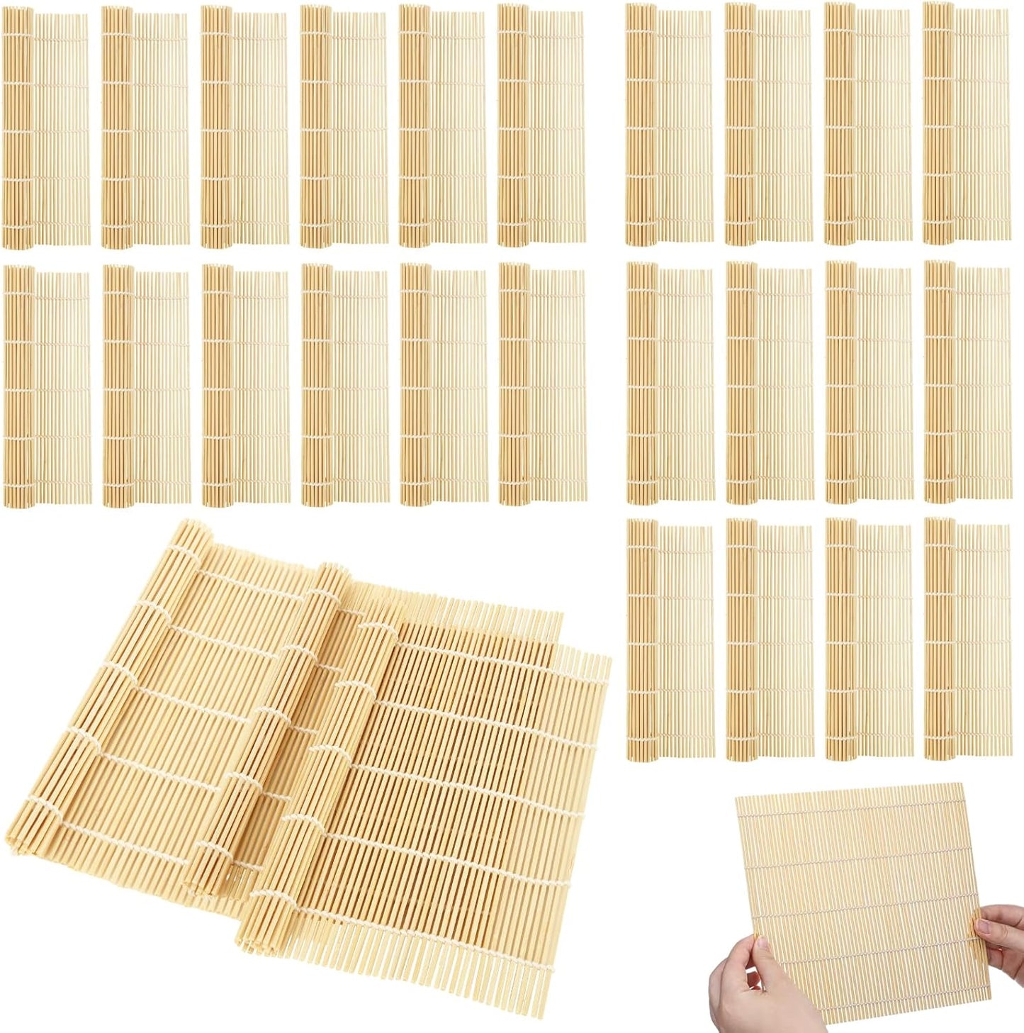 QTLCOHD 30 Pcs Bamboo Sushi Rolling Mat 9.5 x 9.5 Inch Bamboo Mats for Sushi Making Nonstick Kimbap Roller Bulk for Home Sushi Roll Party