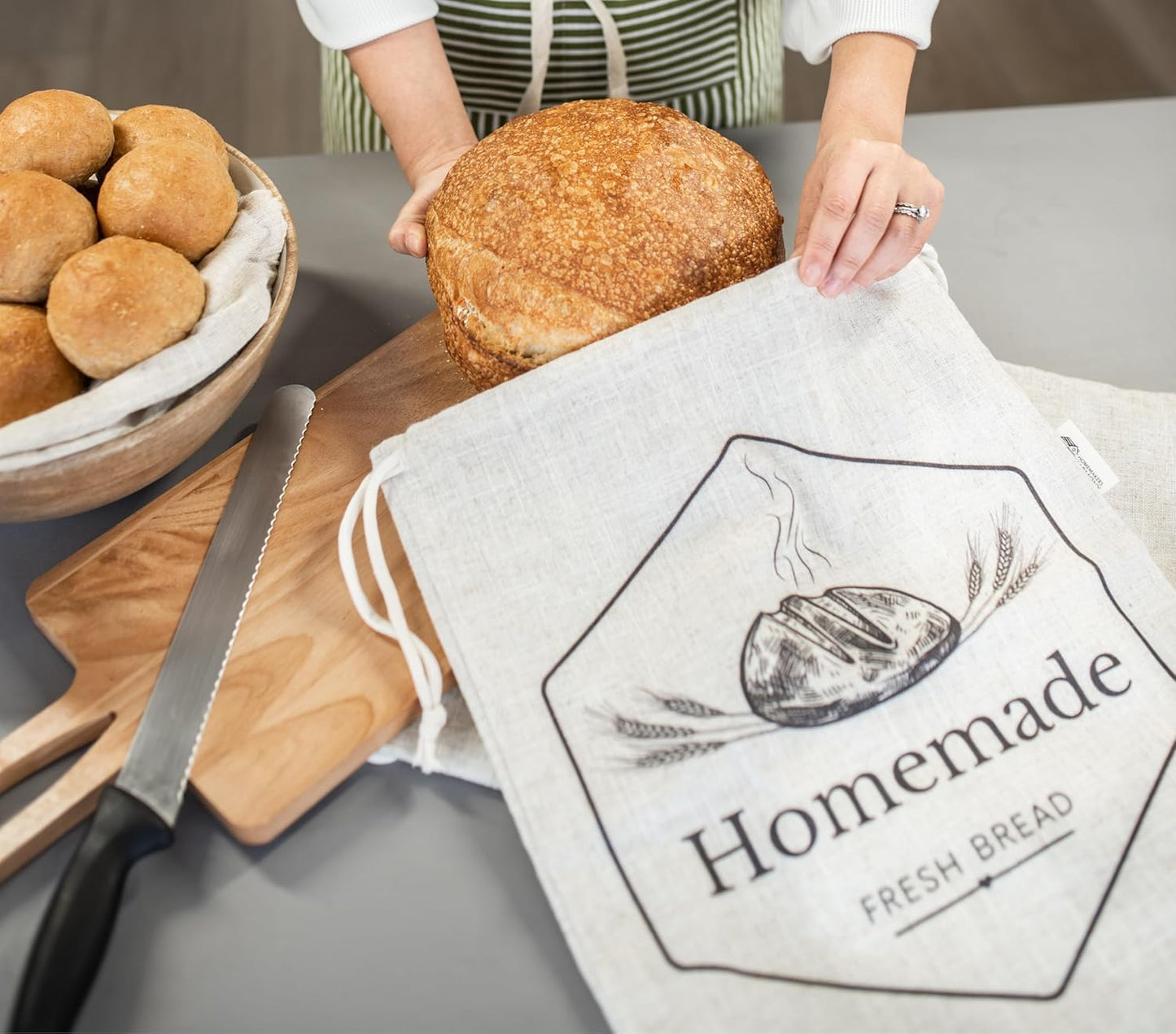2-Pack XL Linen Reusable Bread Bags for Homemade & Sourdough Breads