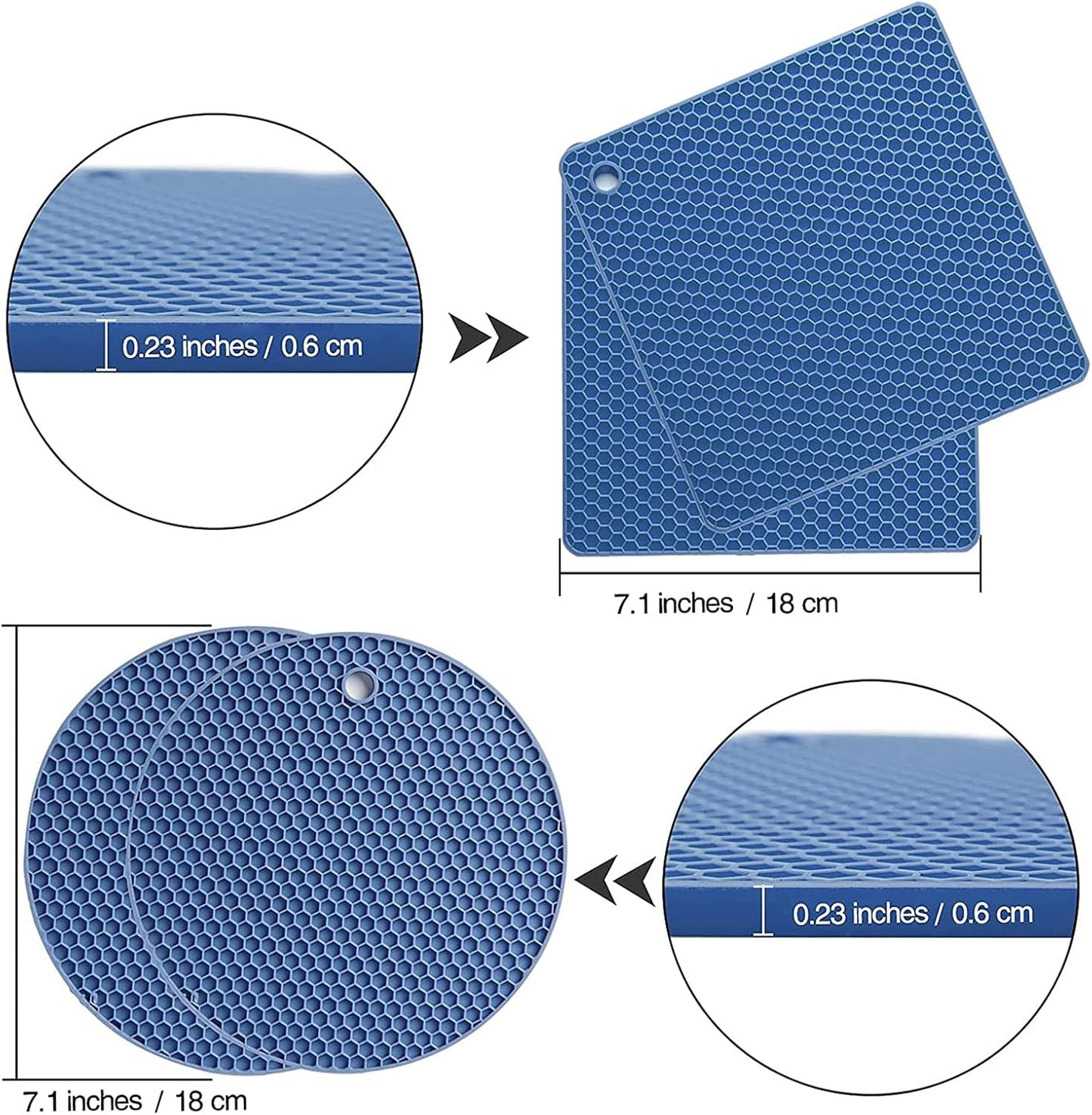 Joyhalo Trivets for Hot Dishes - Hot Pads for Kitchen, Silicone Pot Holders for Hot Pots and Pans, Silicone Mats for Kitchen Countertops, Table, Flexible Easy to Wash and Dry, Blue