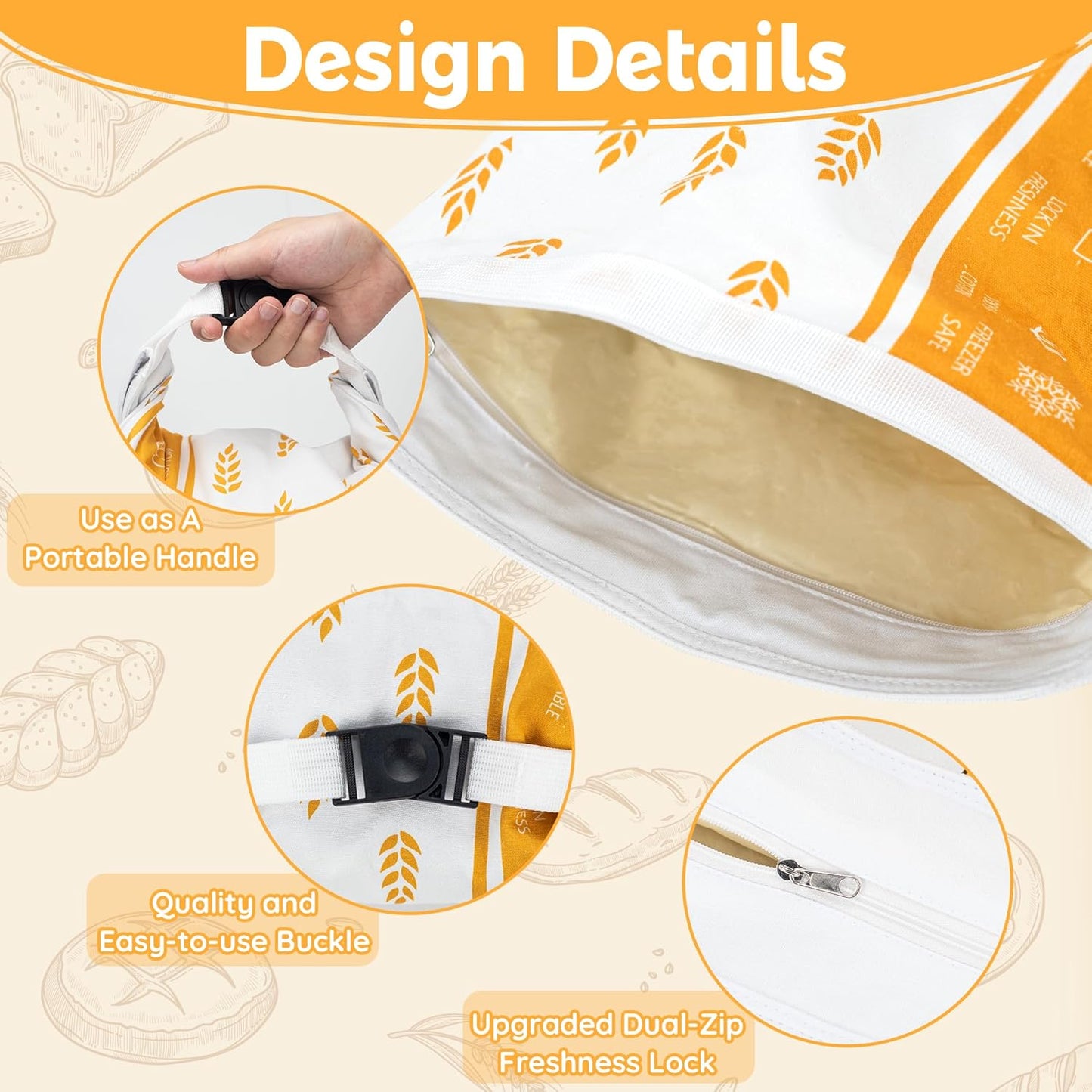 2-PACK Reusable Beeswax Bread Bag for Homemade Bread & Sourdough Loaf, Fridge-Safe Dual-Zip Storage Container with Natural Cotton & Beeswax Lining Lock Freshness, Dates Lable Cards Included