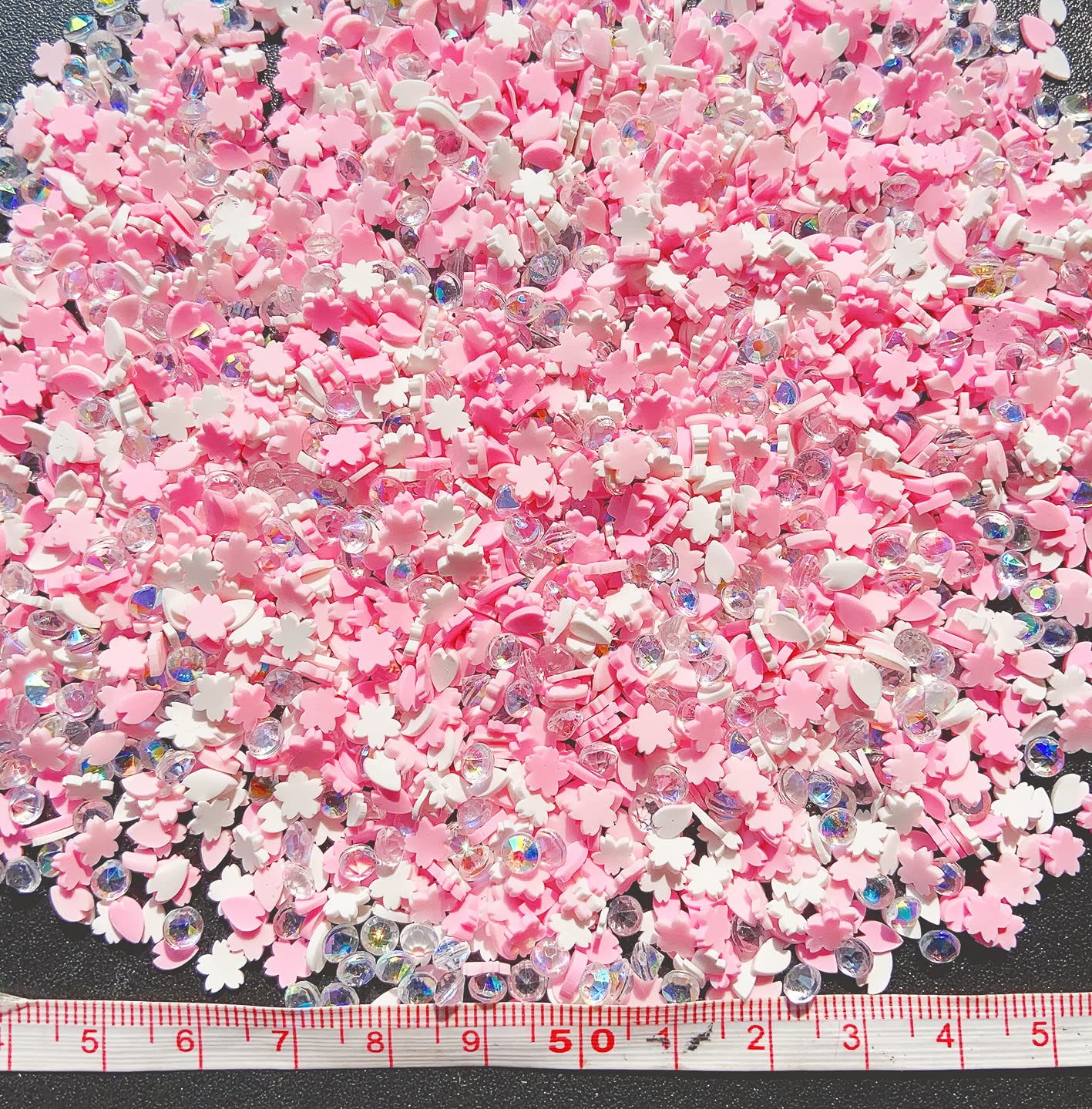 EHOPE Fake Sprinkles Resin Sprinkles Fake Candy Sprinkles Clay Sprinkles Polymer Sprinkles Polymer Clay Slices for Nail Art DIY Crafts Cake Phone Case(40G-Pink Cherry Blossoms+Zuan-23)