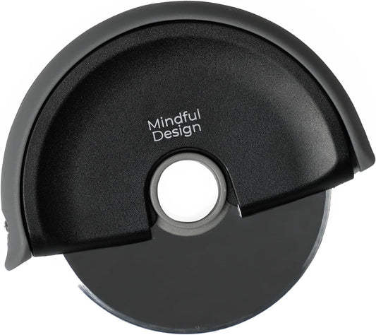 Mindful Design Pizza Cutter Wheel with Protective Blade Cover, Easy to Clean and Dishwasher Safe Handheld Pizza Slicer