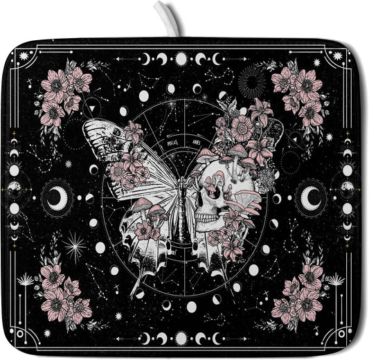 Skeleton Butterfly Dish Drying Mat Black Skull Absorbent Dish Drainer for Kitchen Counter Holiday Decor
