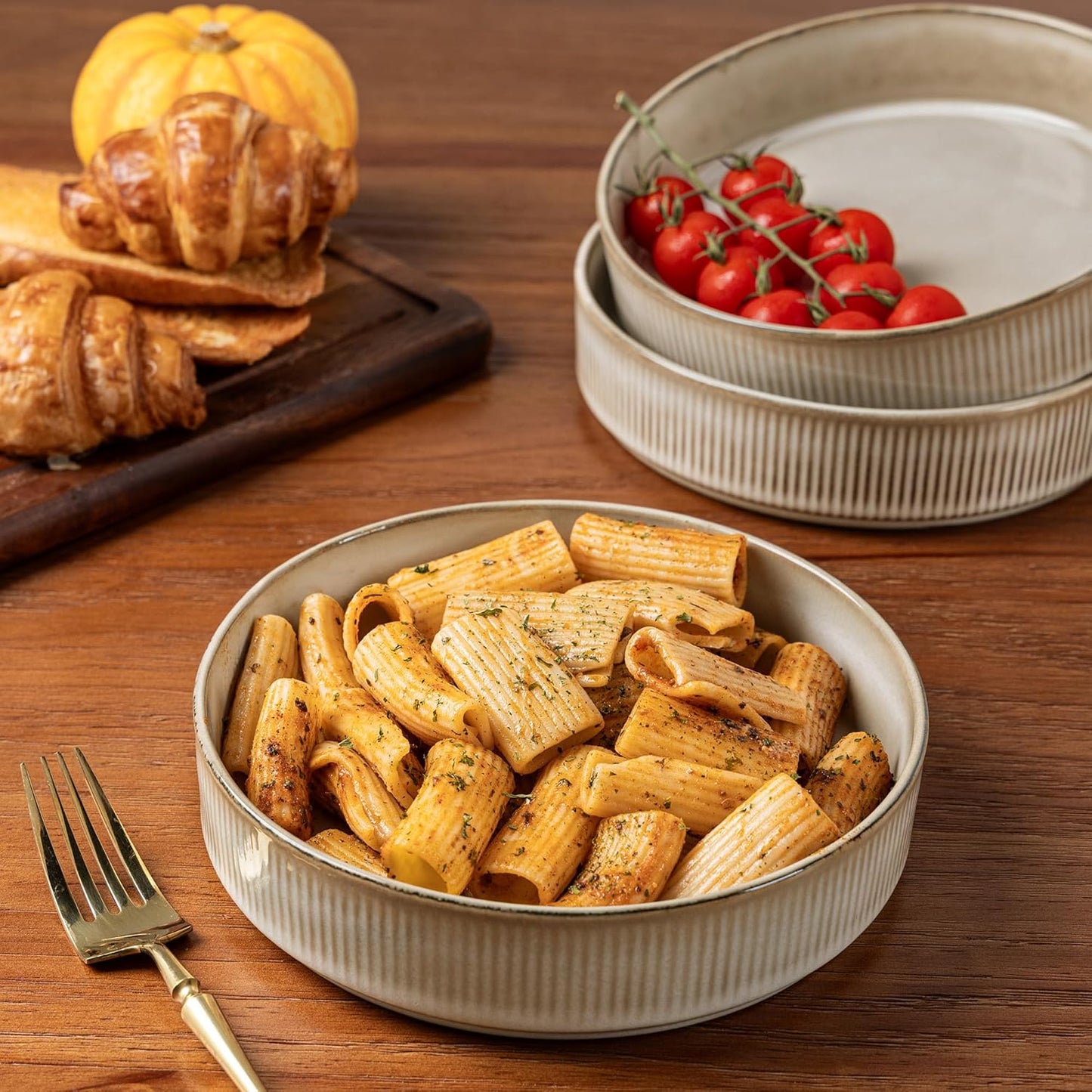 GBHOME 7.5'' Stoneware Pasta Bowls, Serving Bowls Set of 6 for Kitchen, Double Reactive Glaze Bowls for Fruit,Pasta,Salad,Oatmeal,Meal, Microwave Safe (6 pcs)