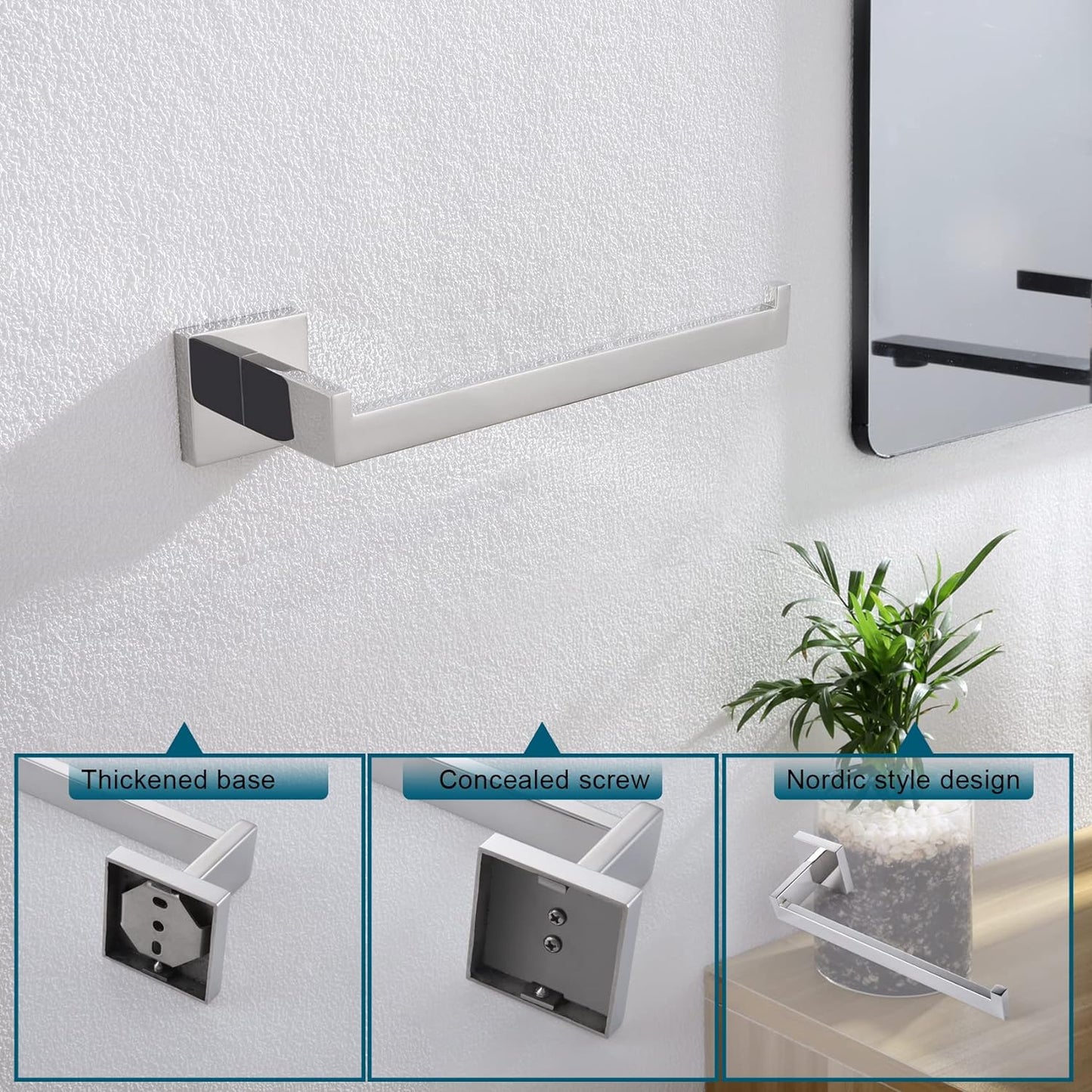 KOKOSIRI Towel Bar Shiny Chrome Hand Towel Ring Holder for Bathroom Kitchen Hardware Wall Mounted, Polished Stainless Steel, B3003CH