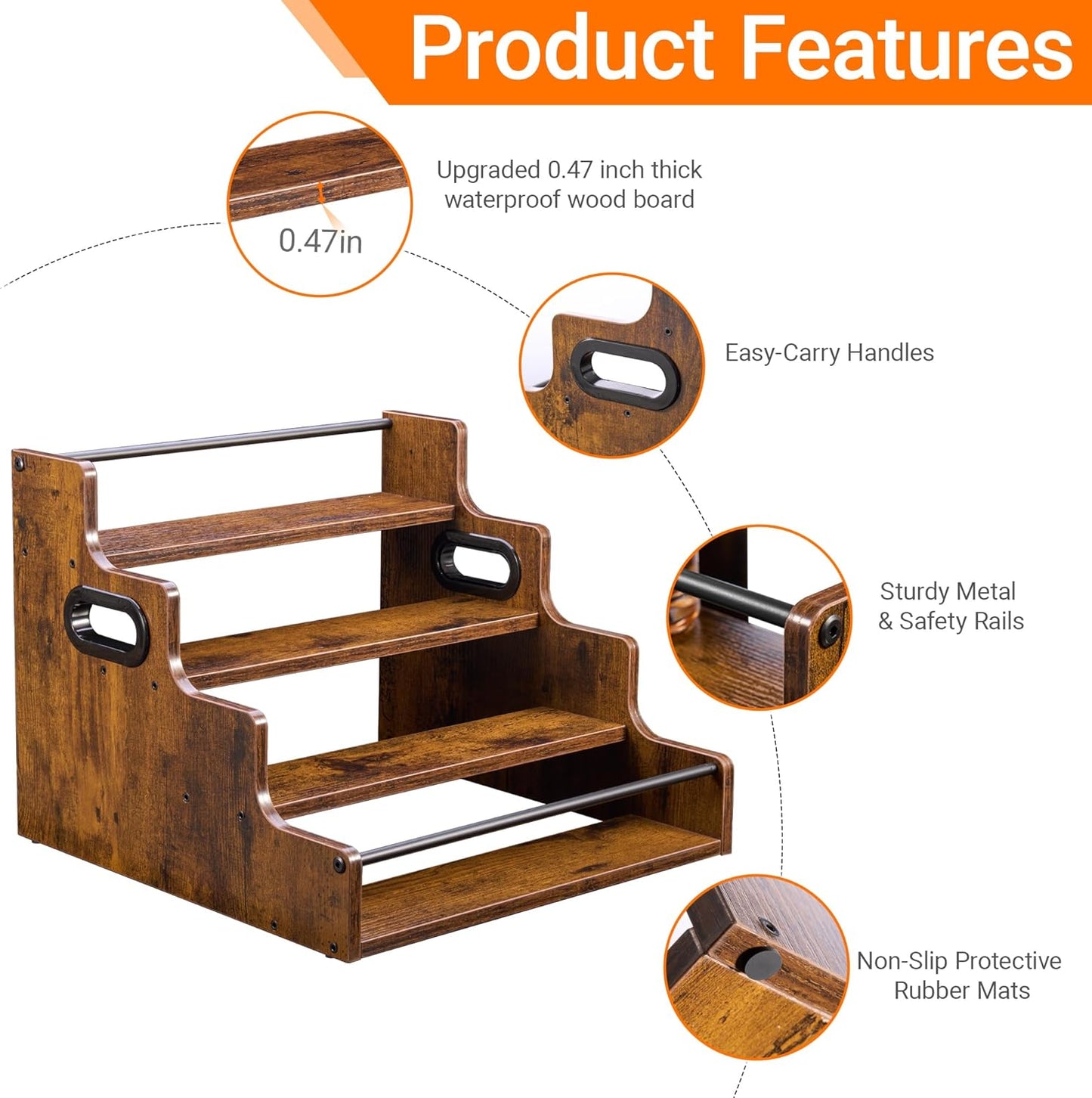 4-Tier Liquor Bottle Display Shelf, Coffee Syrup Rack Organizer, Water Bottle Organizer, Mini Bar Cabinet, Rustic Bar Shelves for Liquor Whiskey, Spirits