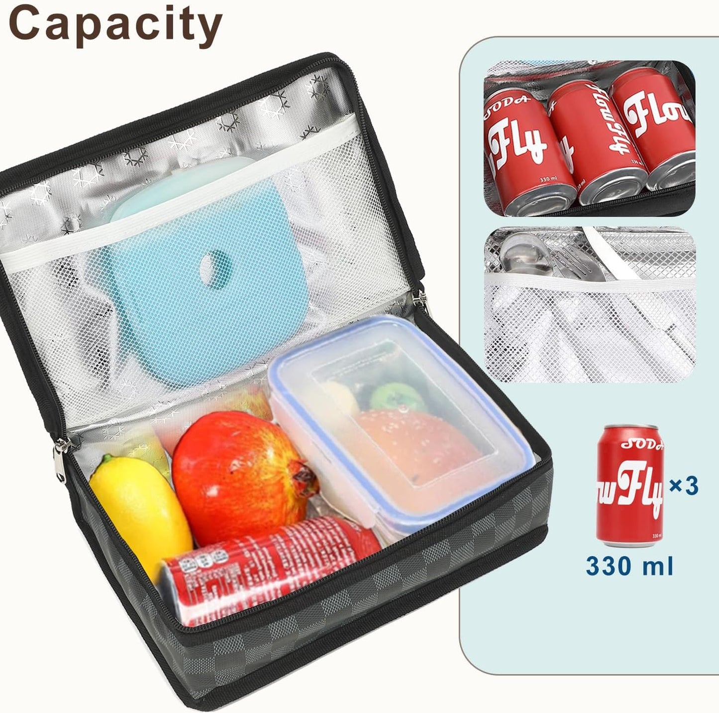FlowFly Small Insulated Lunch box Portable Soft Bag Mini Cooler Thermal Meal Tote Kit with Handle for Work, Plaid