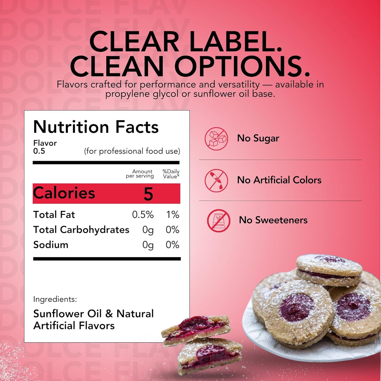 Dolce Flav Raspberry Extract (Oil-Soluble) 1 Gallon – Kosher, Sugar-Free, Concentrated Raspberry Flavoring for Chocolates, Candies & Baking