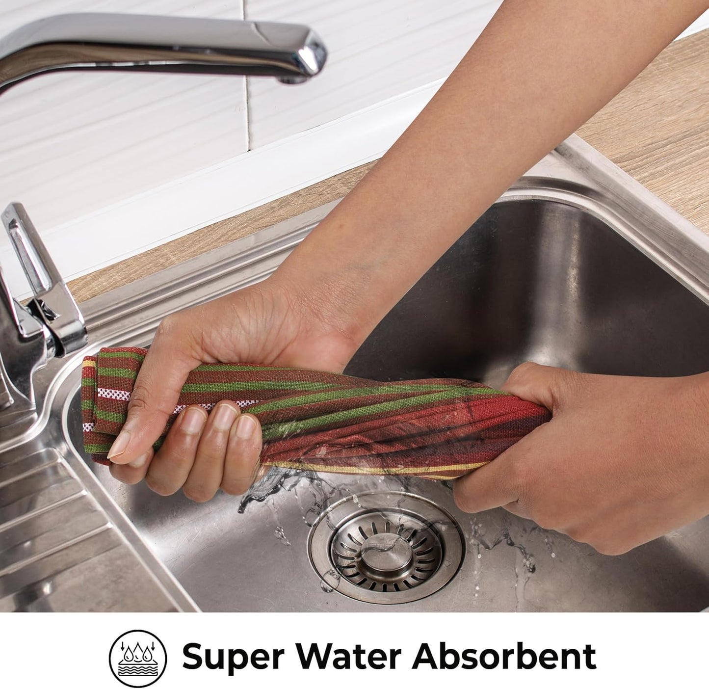 Urban Villa Fall Print Stripes Kitchen Towels Premium Quality 100% Cotton Harvest Dish Towels Mitered Corners Ultra Soft (Size: 20X30 Inch) Thanks Giving Highly Absorbent Tea Towels - (Set of 6)