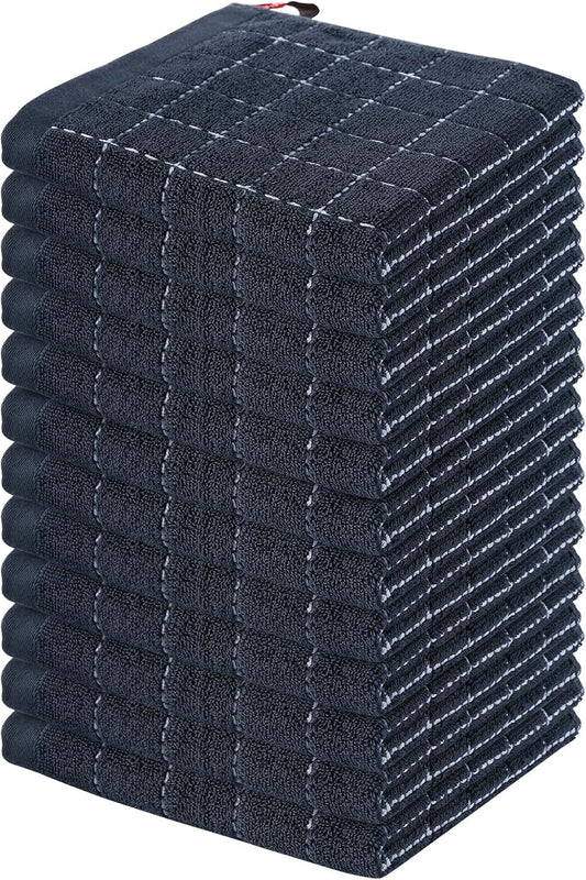 Homaxy 100% Cotton Terry Kitchen Dish Cloths, Ultra Soft and Absorbent Dish Towels for Kitchen, Suitable for Drying and Washing Dishes, 12 Pack, 12 x 12 Inches, Dark Grey