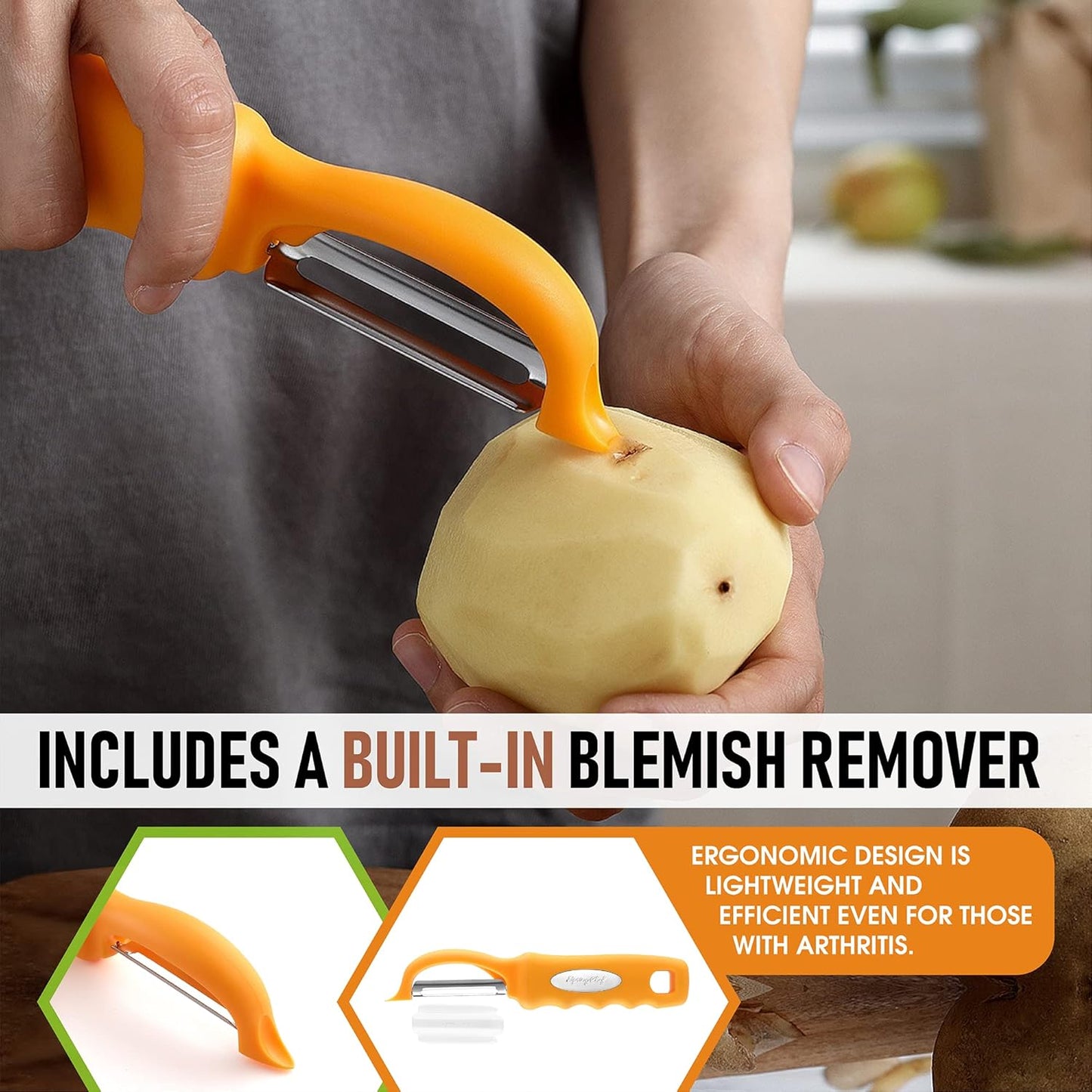 Spring Chef Premium Swivel Vegetable Peeler, Soft Grip Handle and Ultra Sharp Stainless Steel Blades - Perfect Kitchen Peeler For Veggie, Fruit, Potato, Carrot, Apple - Mango