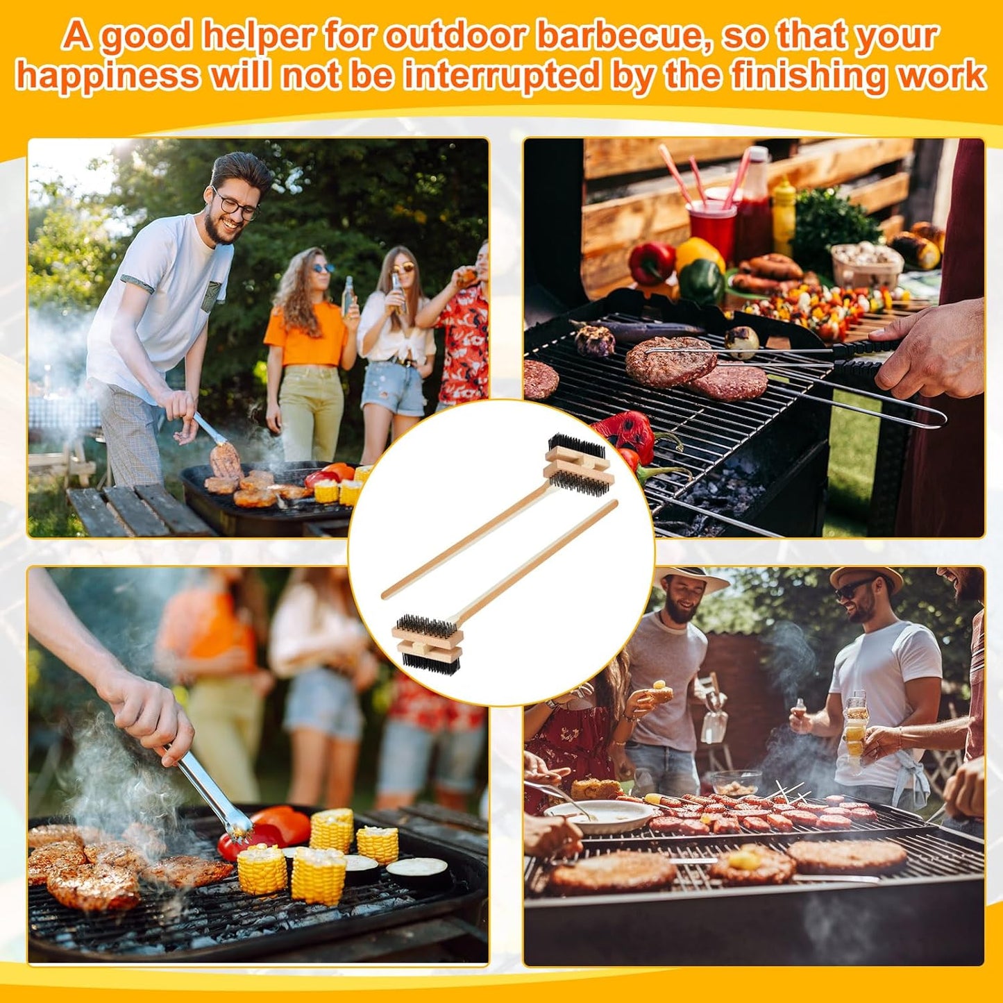 1 Pack Stainless Steel Grill Brush 48 Inch Large Double Ended Grill Brush with Long Handle for Commercial BBQs Outdoor Good Picnic Restaurant Kitchens Dealing with Grease Residue and Buildup