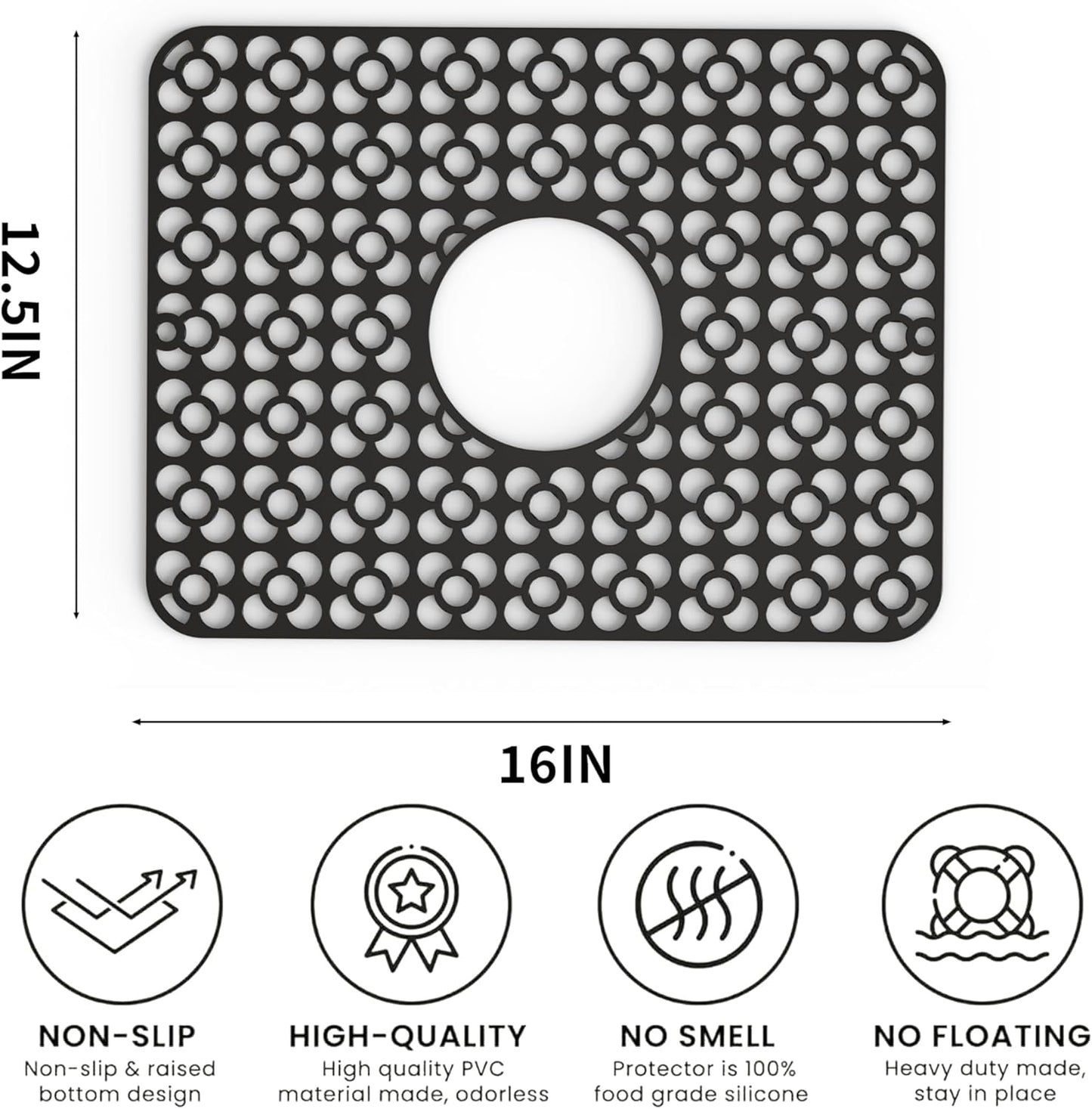 WAFT YEARN Sink Mats Sink Protectors Dish Racks Dishwasher Safe Grid Mats for Kitchen Sink Silicone Protect Sink from Stains Damage Scratches Non Slip Heat Resistant Rust Resistant 16"X12.5" Black
