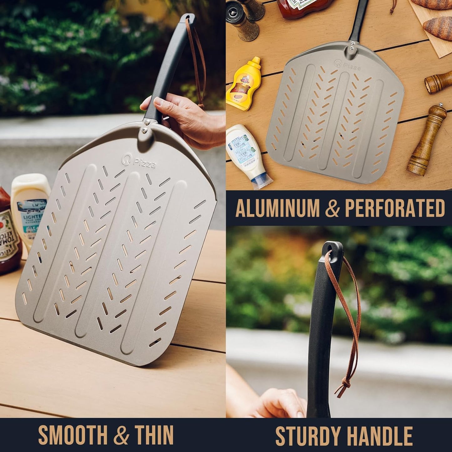 Q Pizza Aluminium Pizza Peel, 12 inch Perforated Metal Pizza Turning Paddle for Grill Oven, Kitchen Tool Non-stick Pizza Spatula for Baking Bread Pastry Dough Pie & Cake, PT201