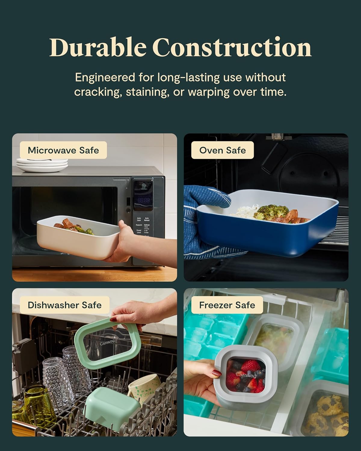 Caraway Glass Food Storage - 6.6 Cup Glass Container - Ceramic Coated Food Container - Non Toxic, Non Stick Lunch Box Container with Lids - Dishwasher, Oven, & Microwave Safe - Mist