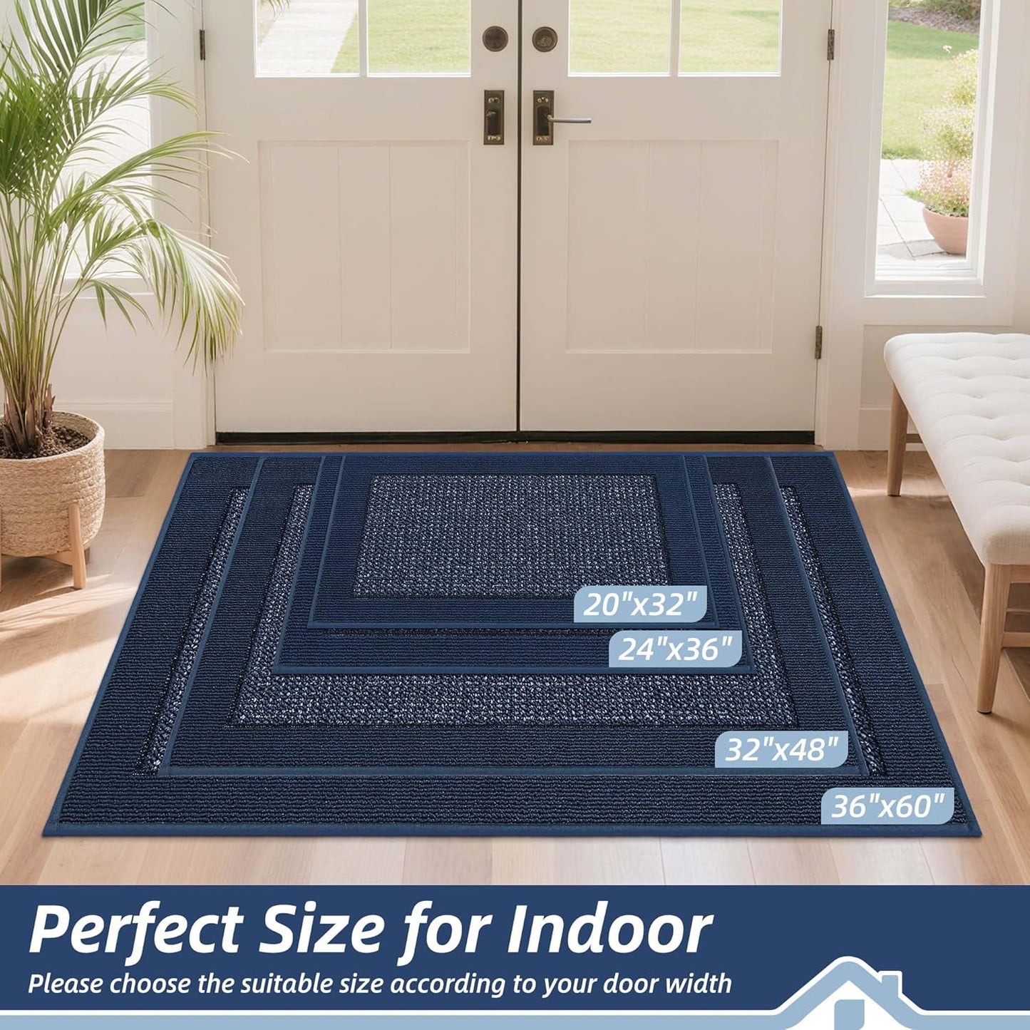 BEQHAUSE Indoor Door Mat 32" x 48", Dirt Trapper Door Mats Non-Slip Entryway Rugs Washable, Resist Dirt Absorbent Welcome Mat, Low Profile Floor Mats for Front Back Door and Entryway, Blue