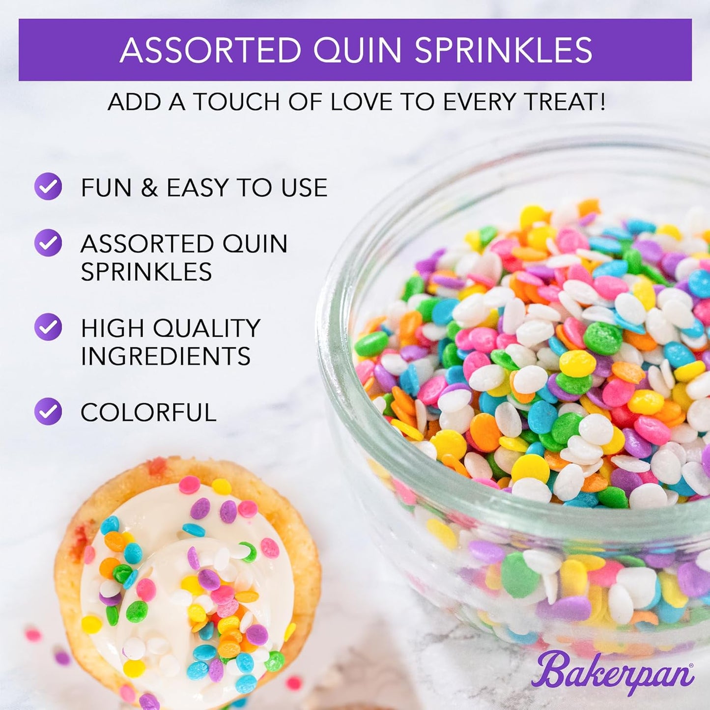 Bakerpan Quins Sprinkles for Cake Decorating - Snowflake Sprinkles 3.5 Ounces - Snowflake Confetti Edible Quins for Cupcakes, Ice Cream (Made in USA)