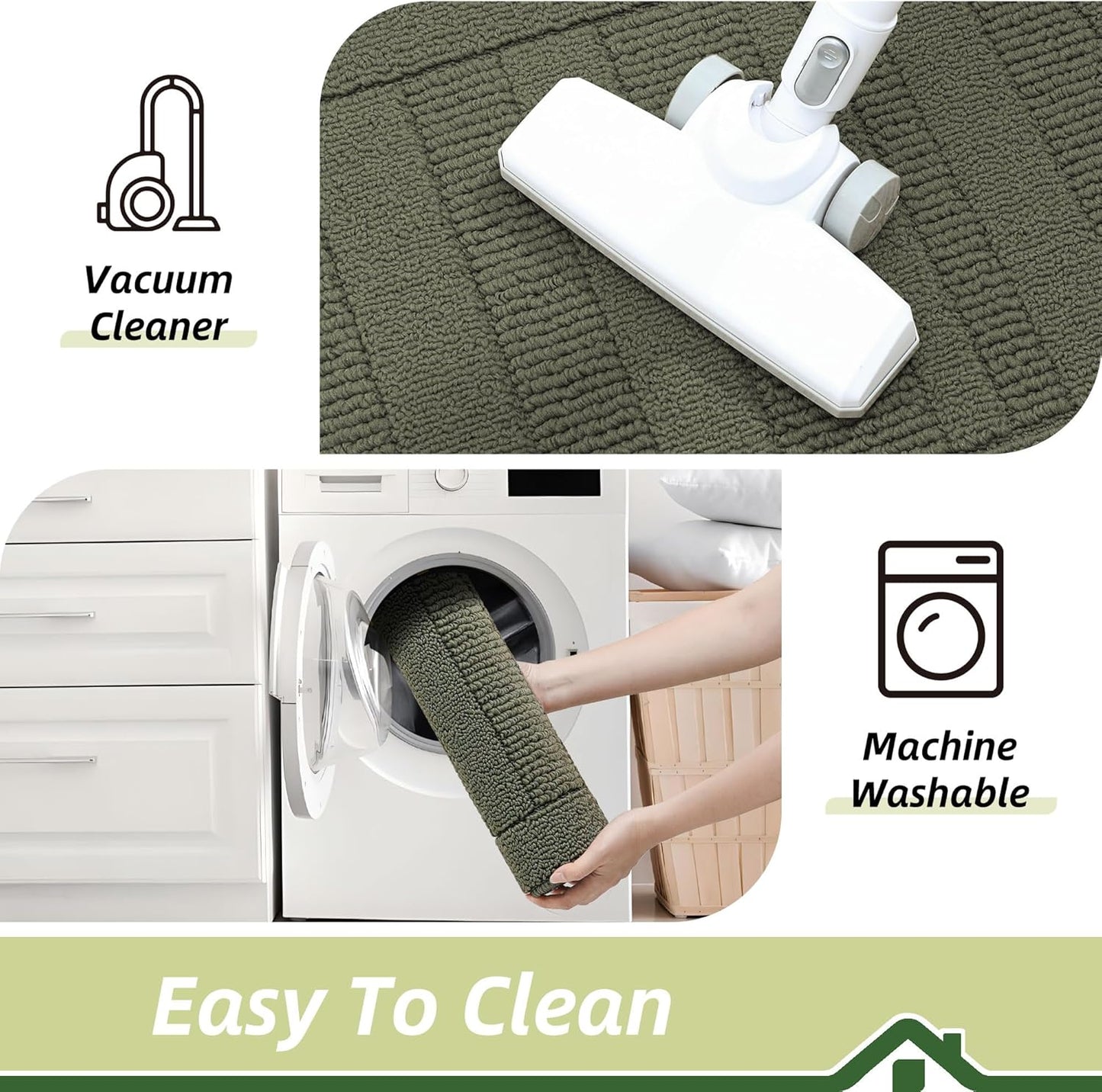 BEQHAUSE 30x18 Inch Kitchen Rug Mat Durable Kitchen Rugs Non-Slip Washable Absorbent Kitchen Mats for Floor Dirt-Resistant Semicircular Kitchen Mat (Green)