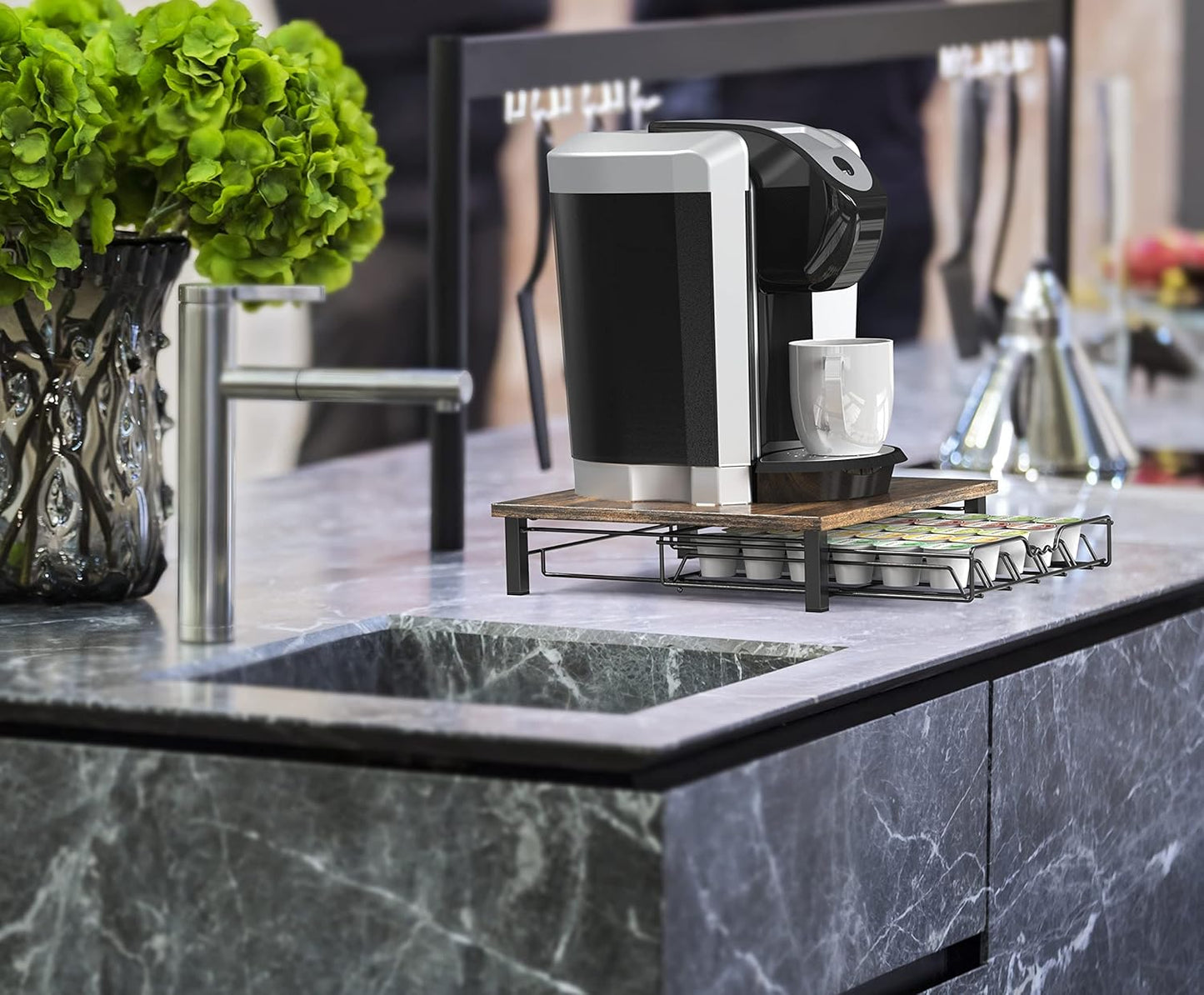 DecoBrothers K-Cup Holder Drawer for 30 Coffee Pods Storage, Rustic Brown